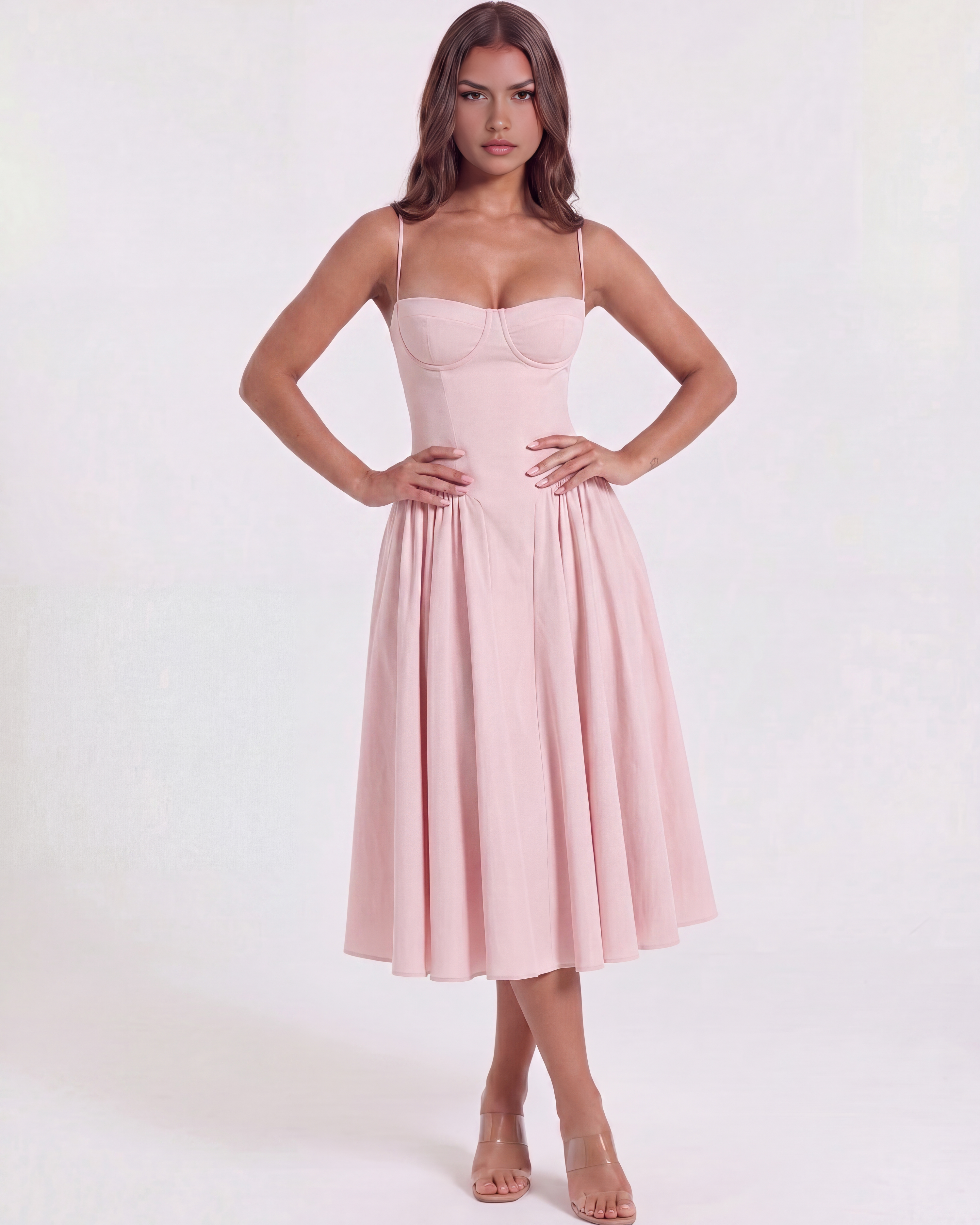 Francesca Fitted Sweetheart Midi Summer Dress - Ballerina Pink