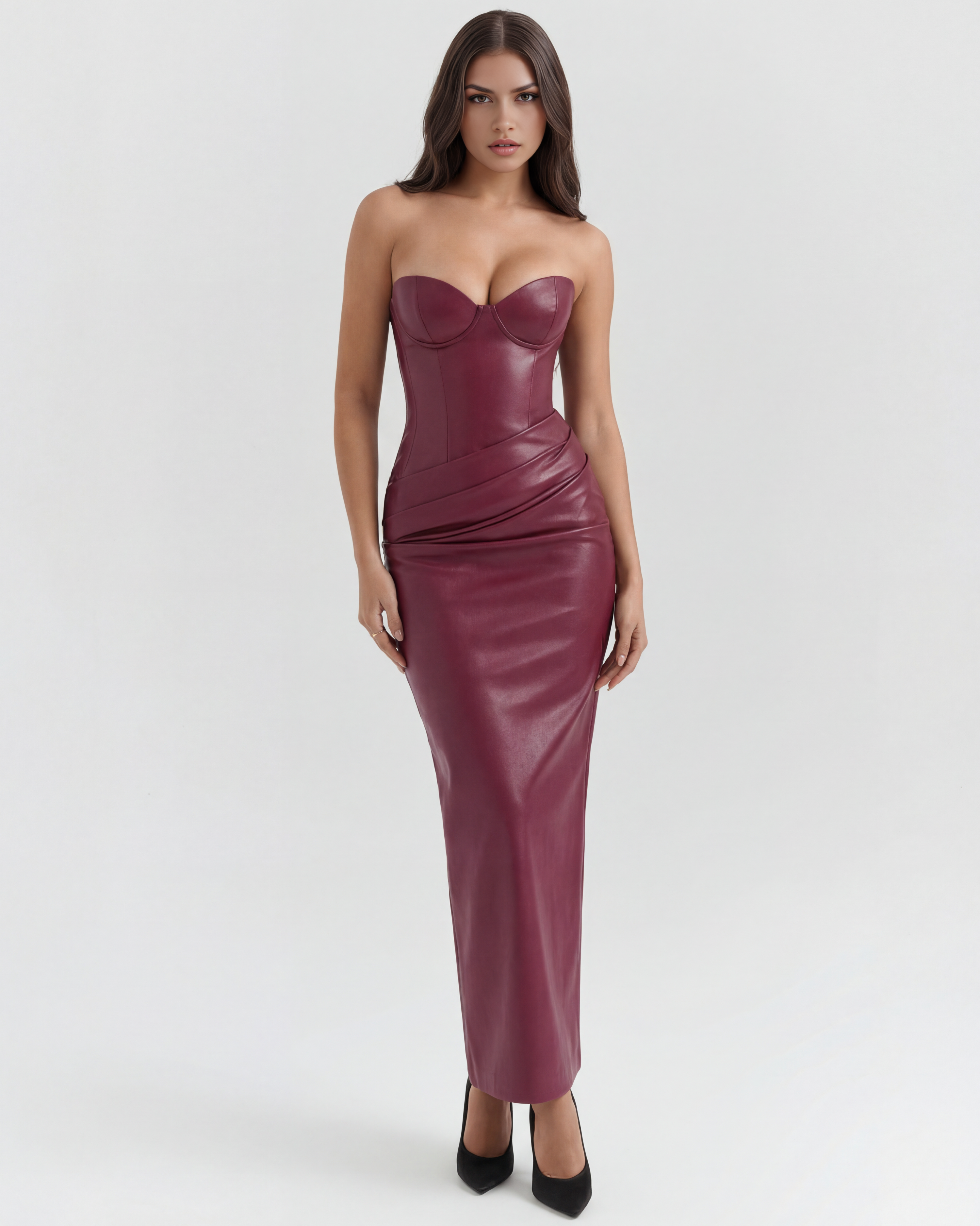 Vanessa Strapless Bodycon Midi Evening Dress - Black