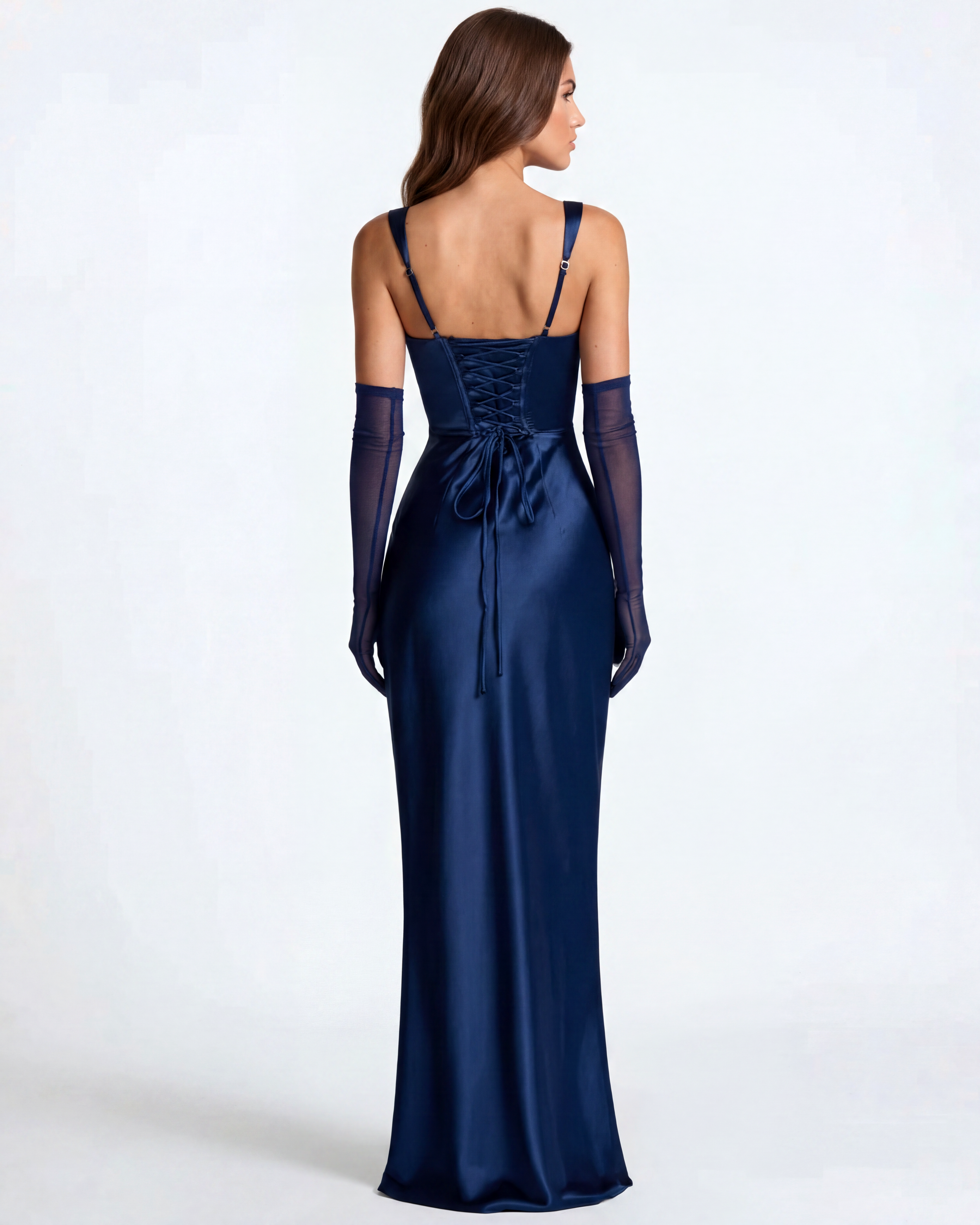 Adrienne Satin Pleated Maxi Formal Dress - Navy