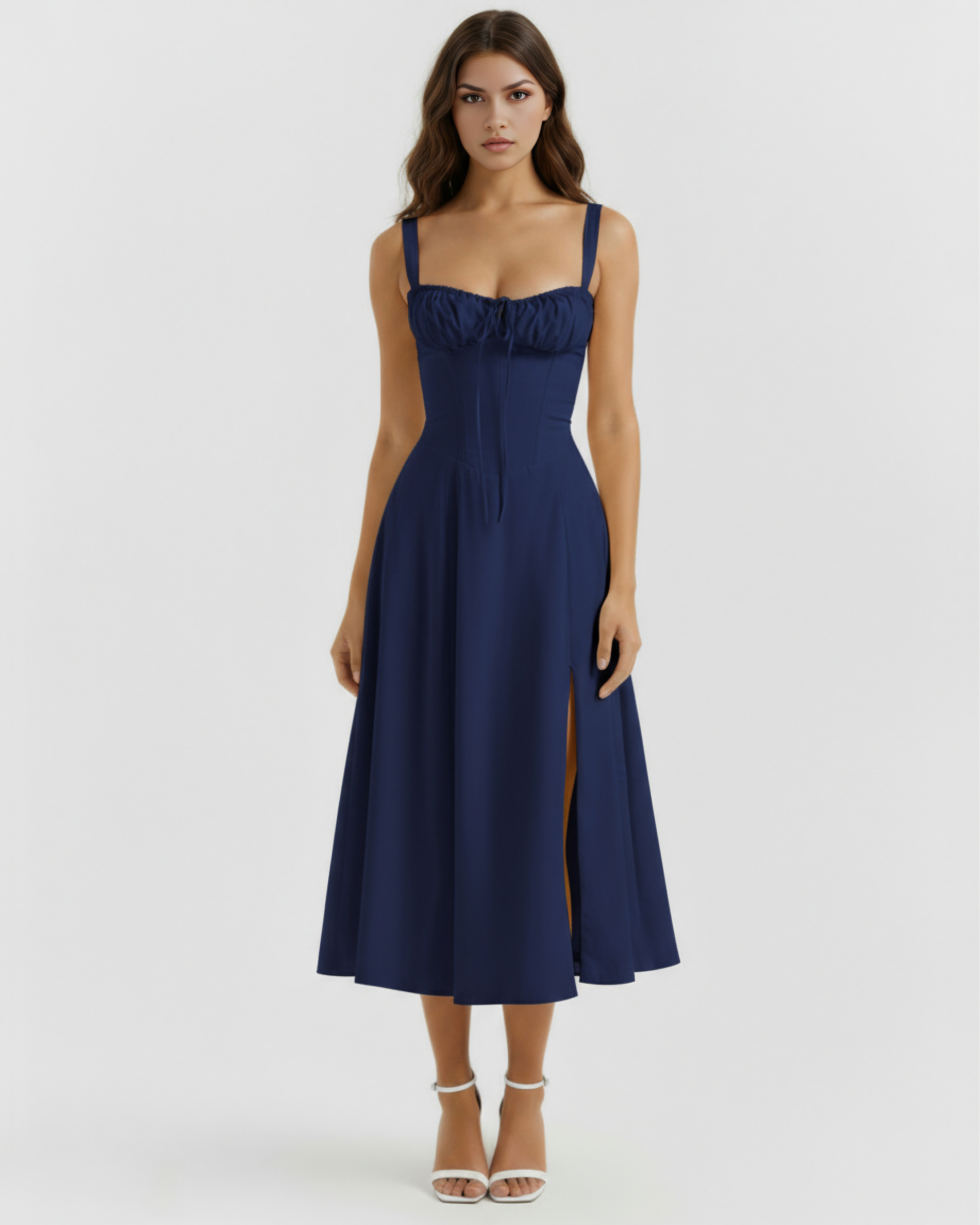 Aurora Corseted Fit Midi Summer Party Dress - Buttercup