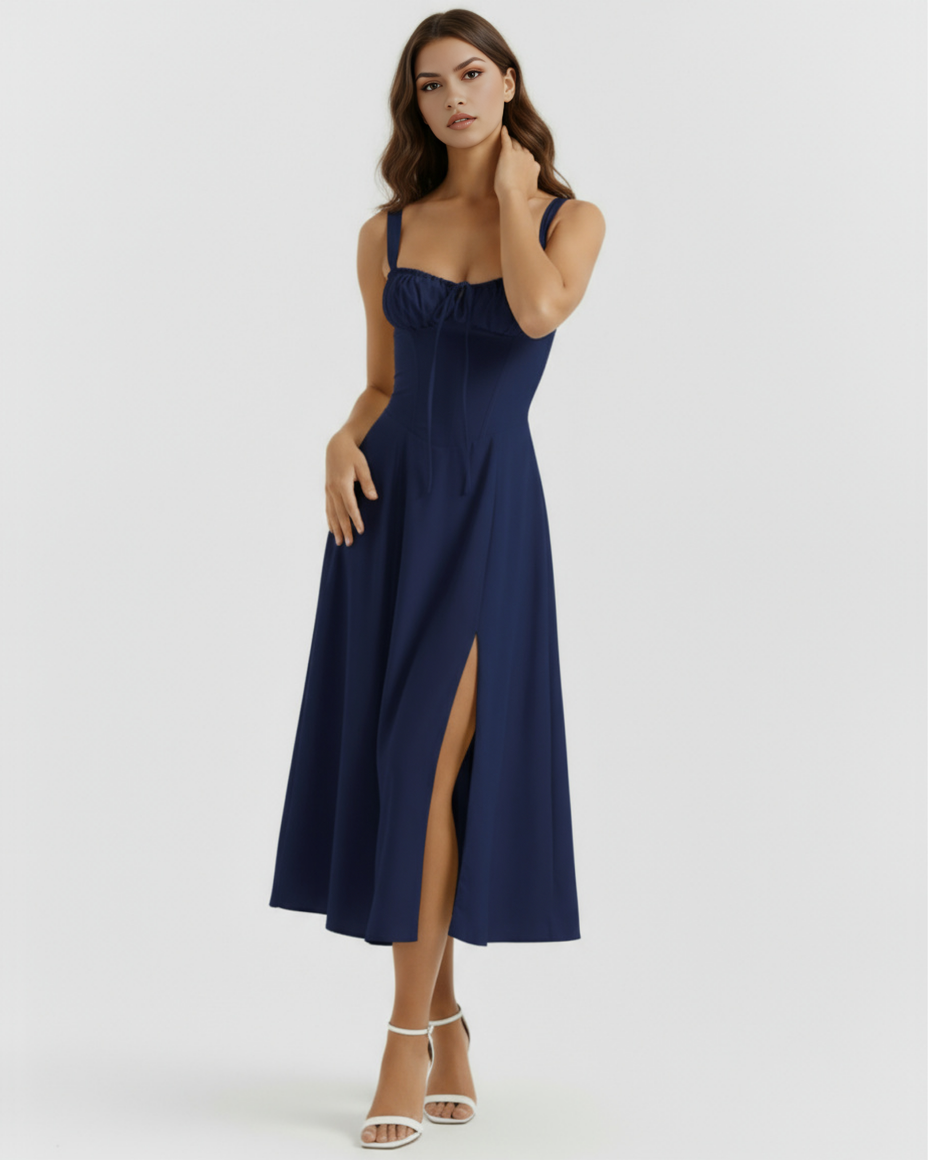 Aurora Corseted Fit Midi Summer Party Dress - Buttercup