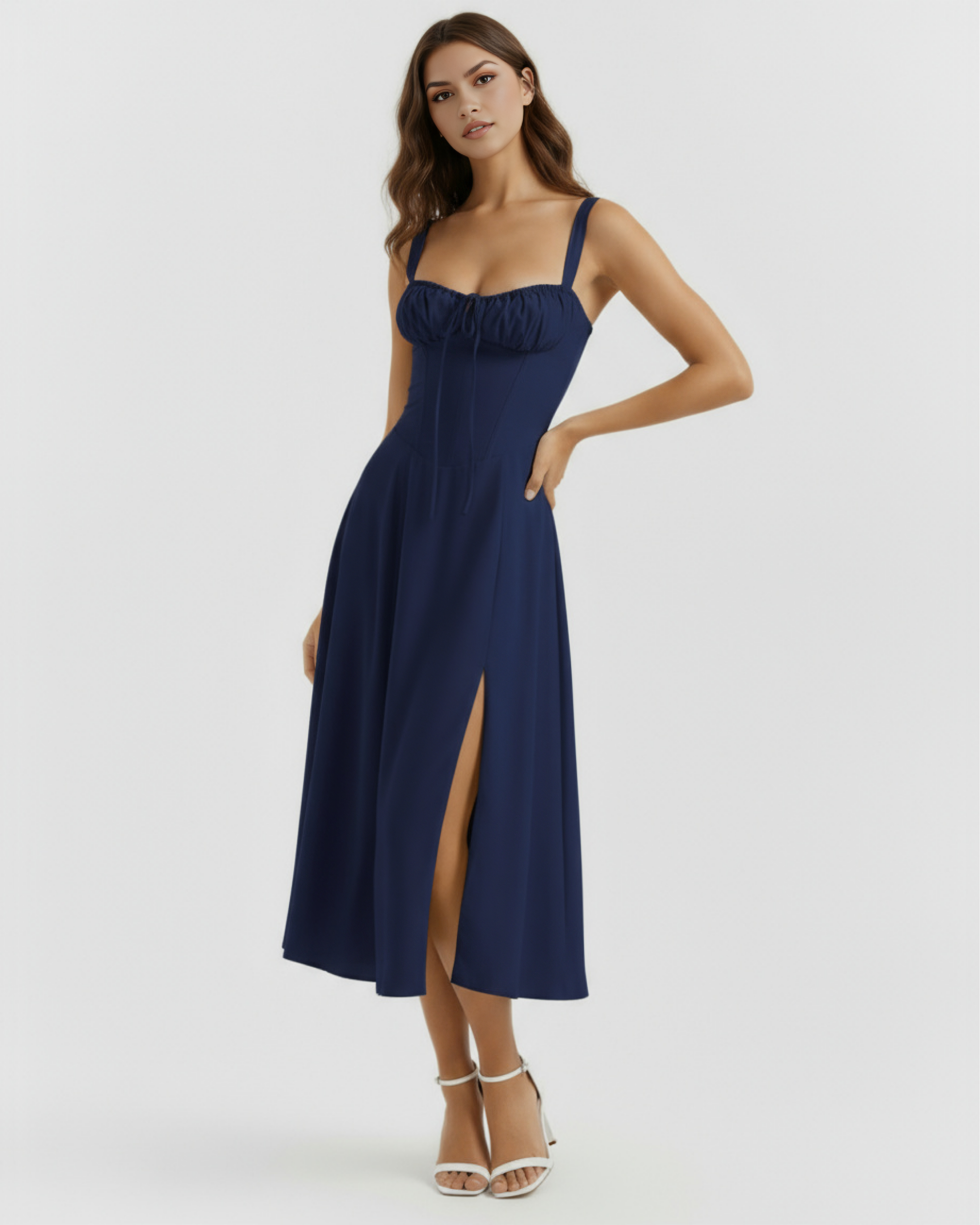 Aurora Corseted Fit Midi Summer Party Dress - Buttercup