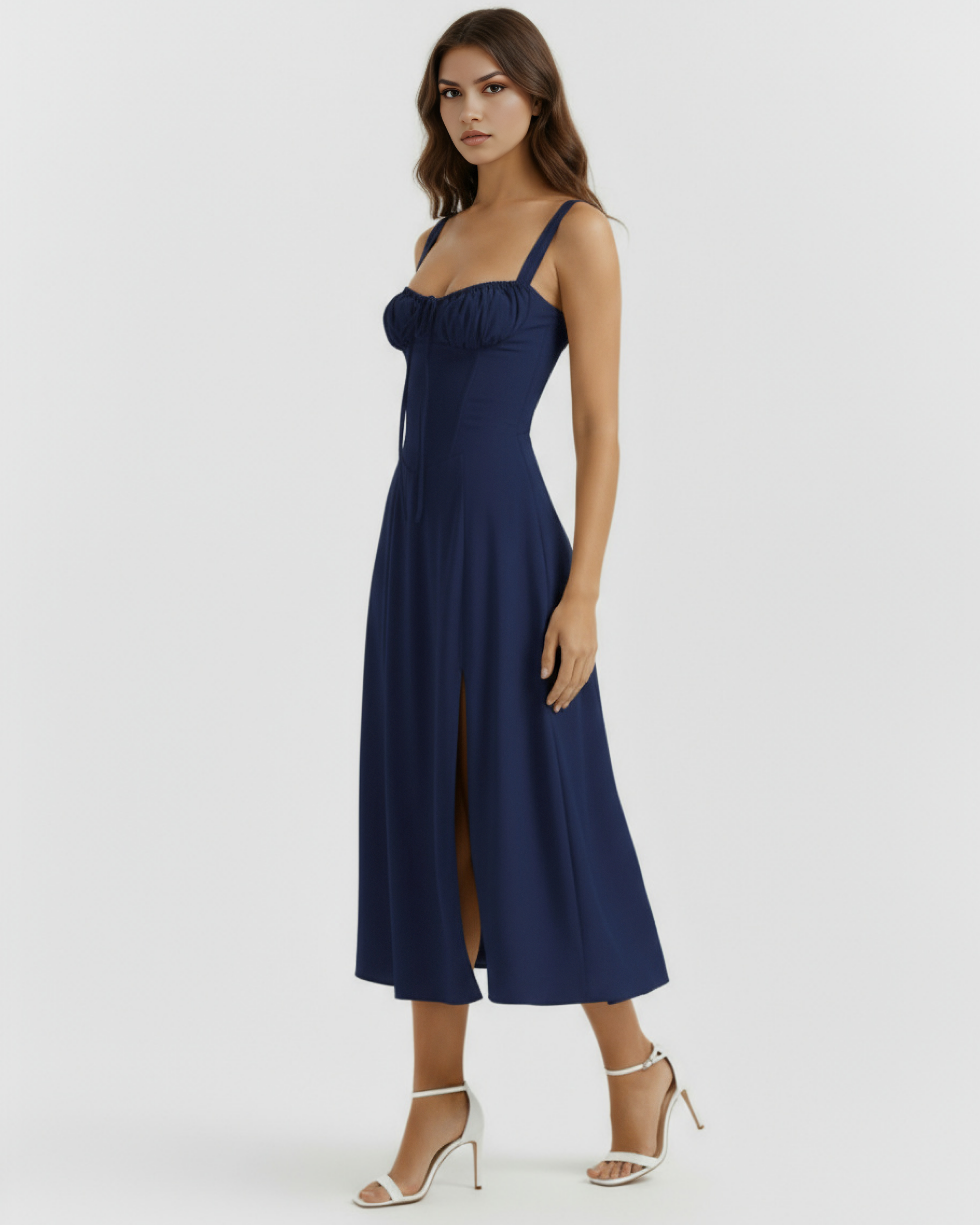 Aurora Corseted Fit Midi Summer Party Dress - Buttercup