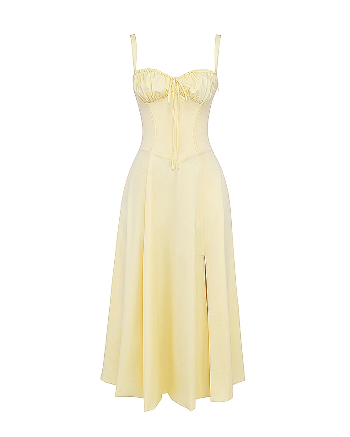 Aurora Fitted Corseted Midi Summer Dress - Buttercup