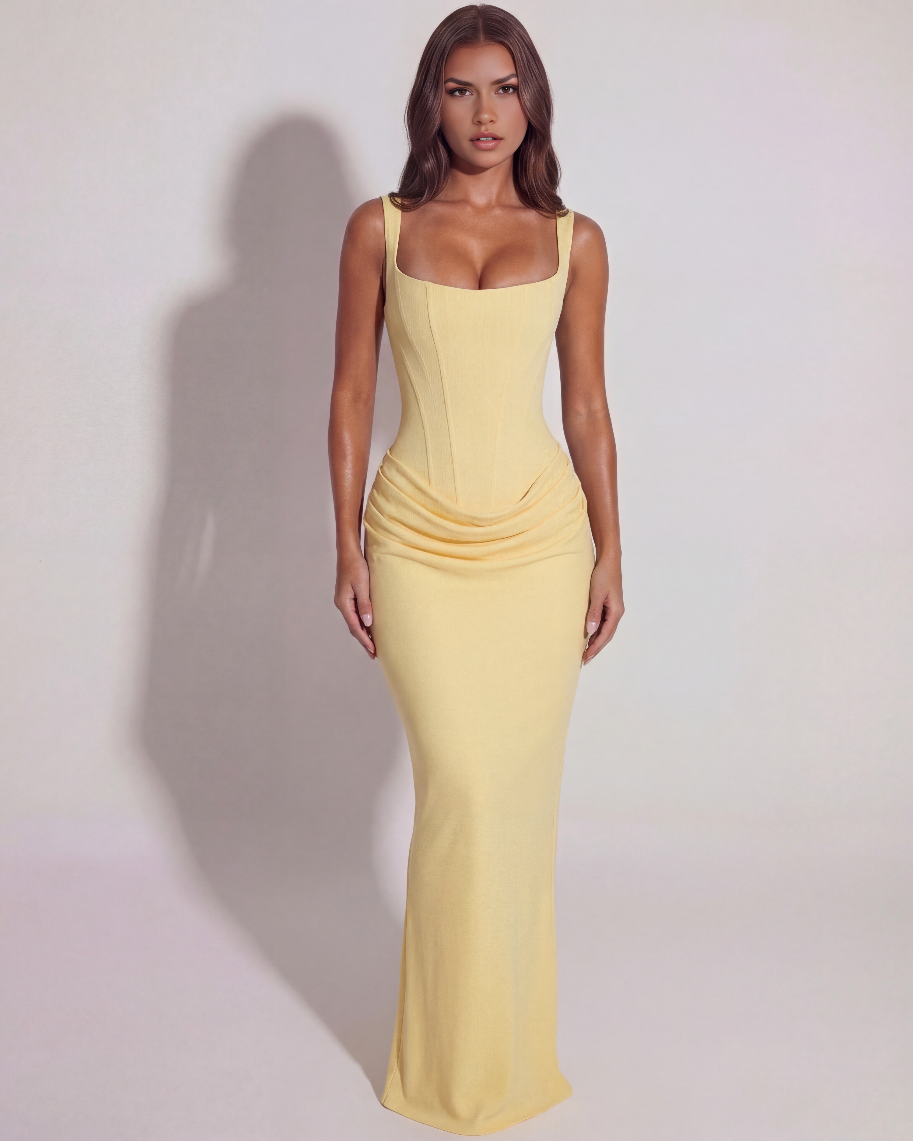Eleonora Satin Strapless Maxi Wedding Guest Dress - Butter Yellow