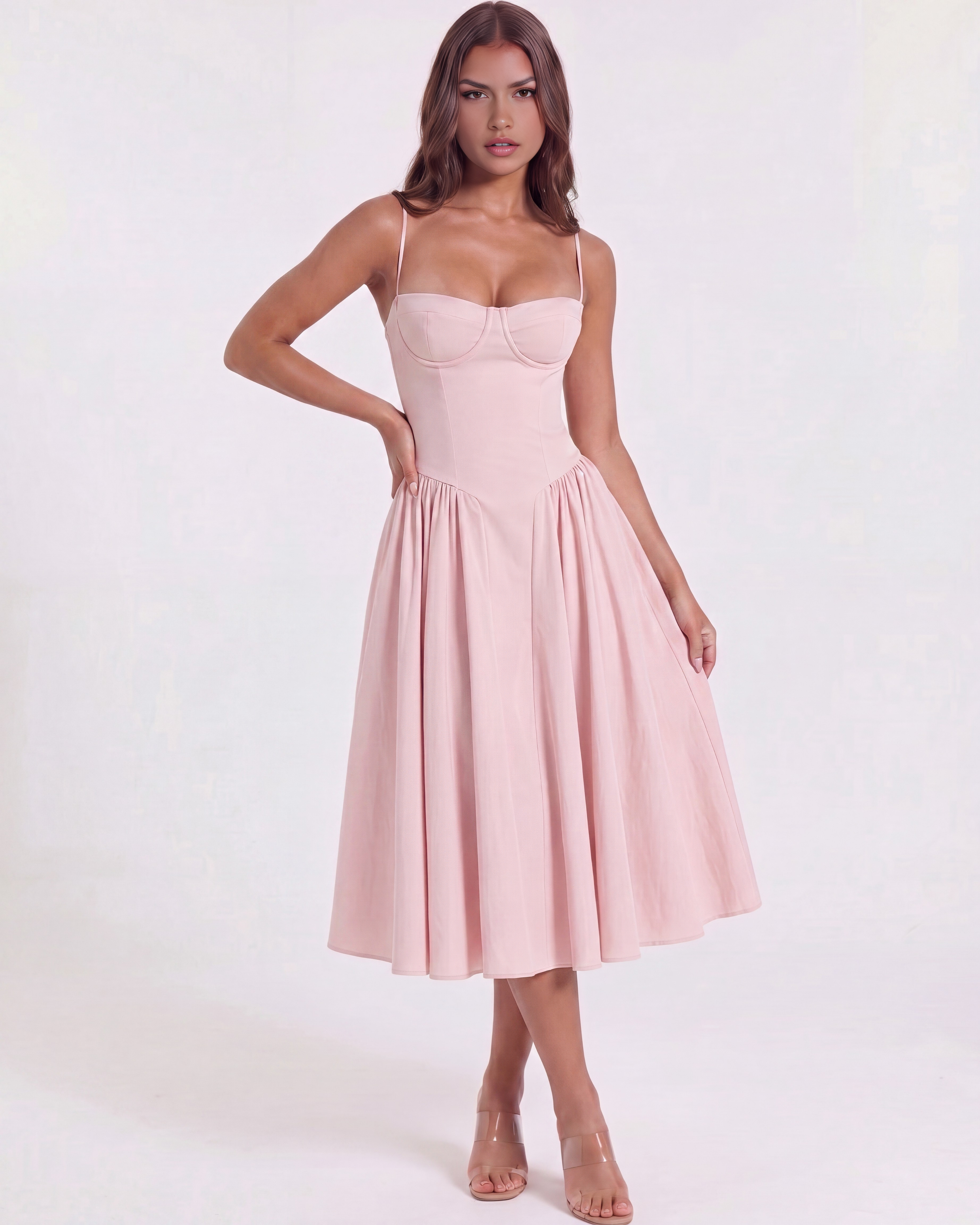 Francesca Fitted Sweetheart Midi Summer Dress - Ballerina Pink