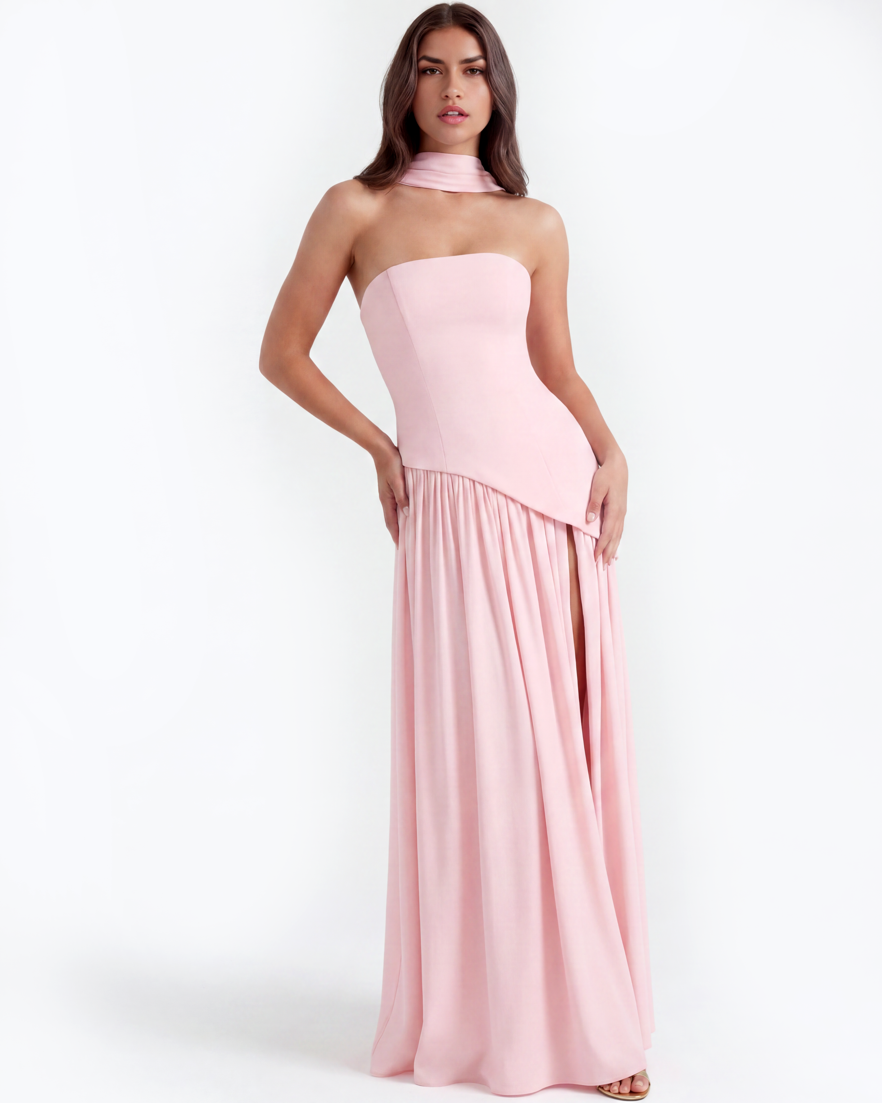 Serena Strapless Maxi Wedding Guest Dress - Soft Pink