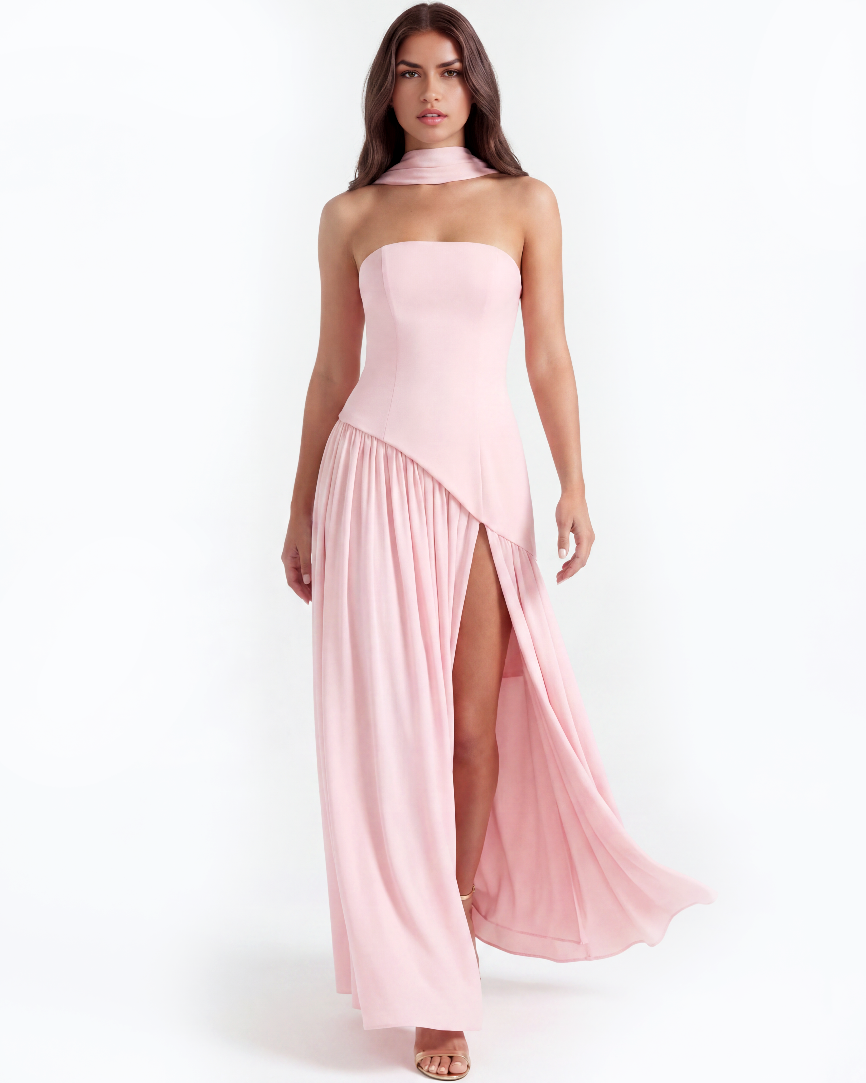 Serena Strapless Maxi Wedding Guest Dress - Soft Pink