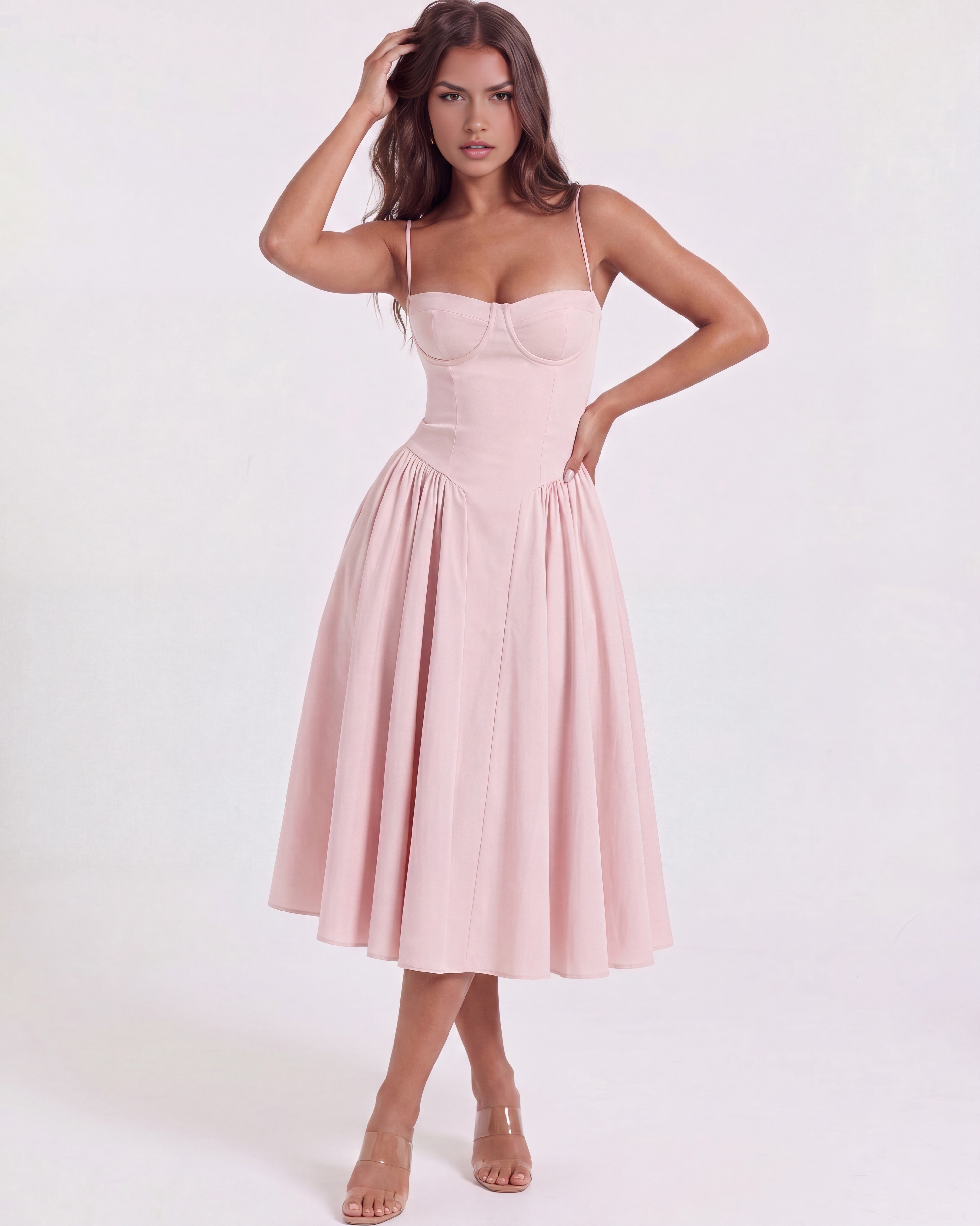 Francesca Fitted Sweetheart Midi Summer Dress - Ballerina Pink