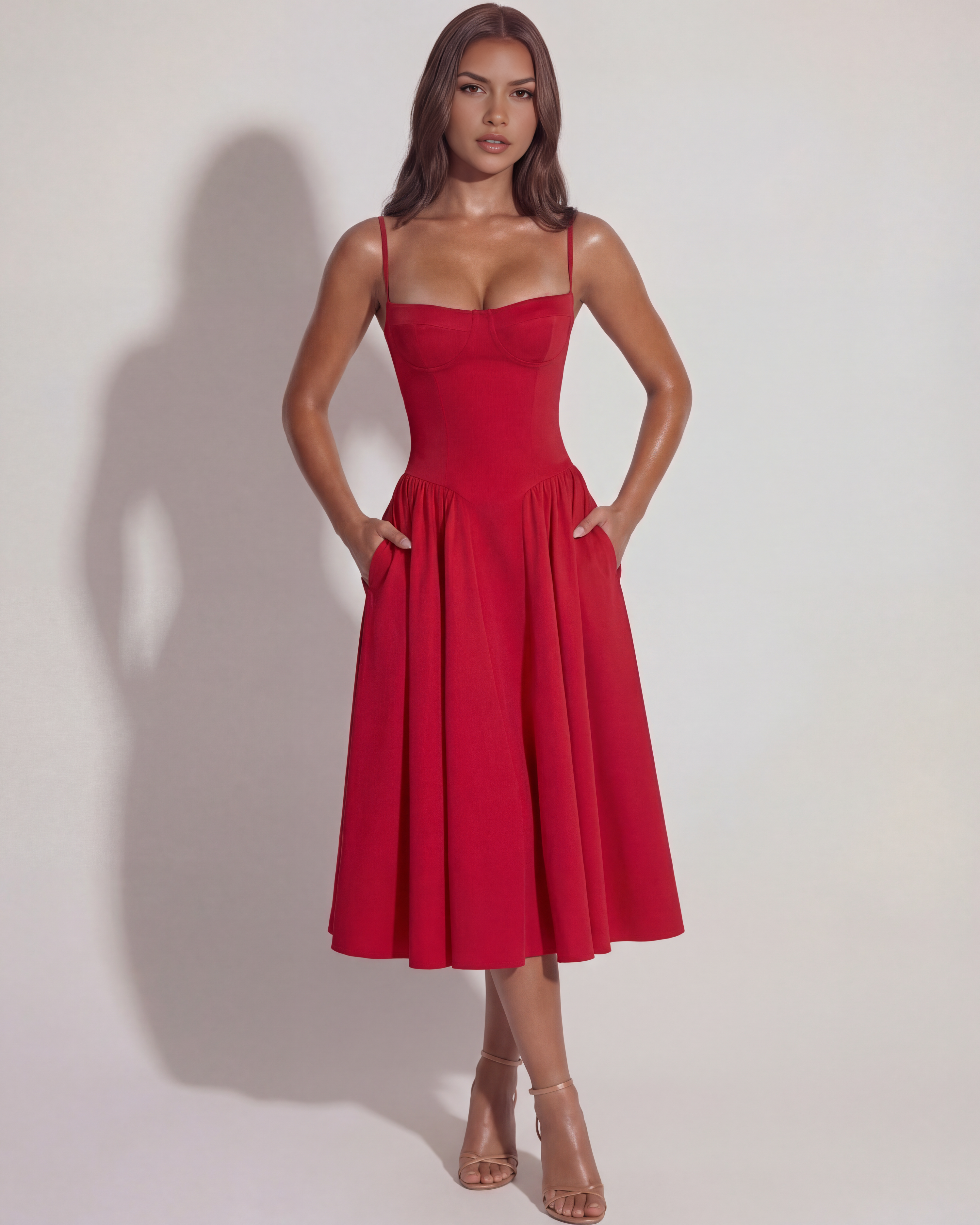 Francesca Fitted Sweetheart Neckline Midi Summer Dress - White