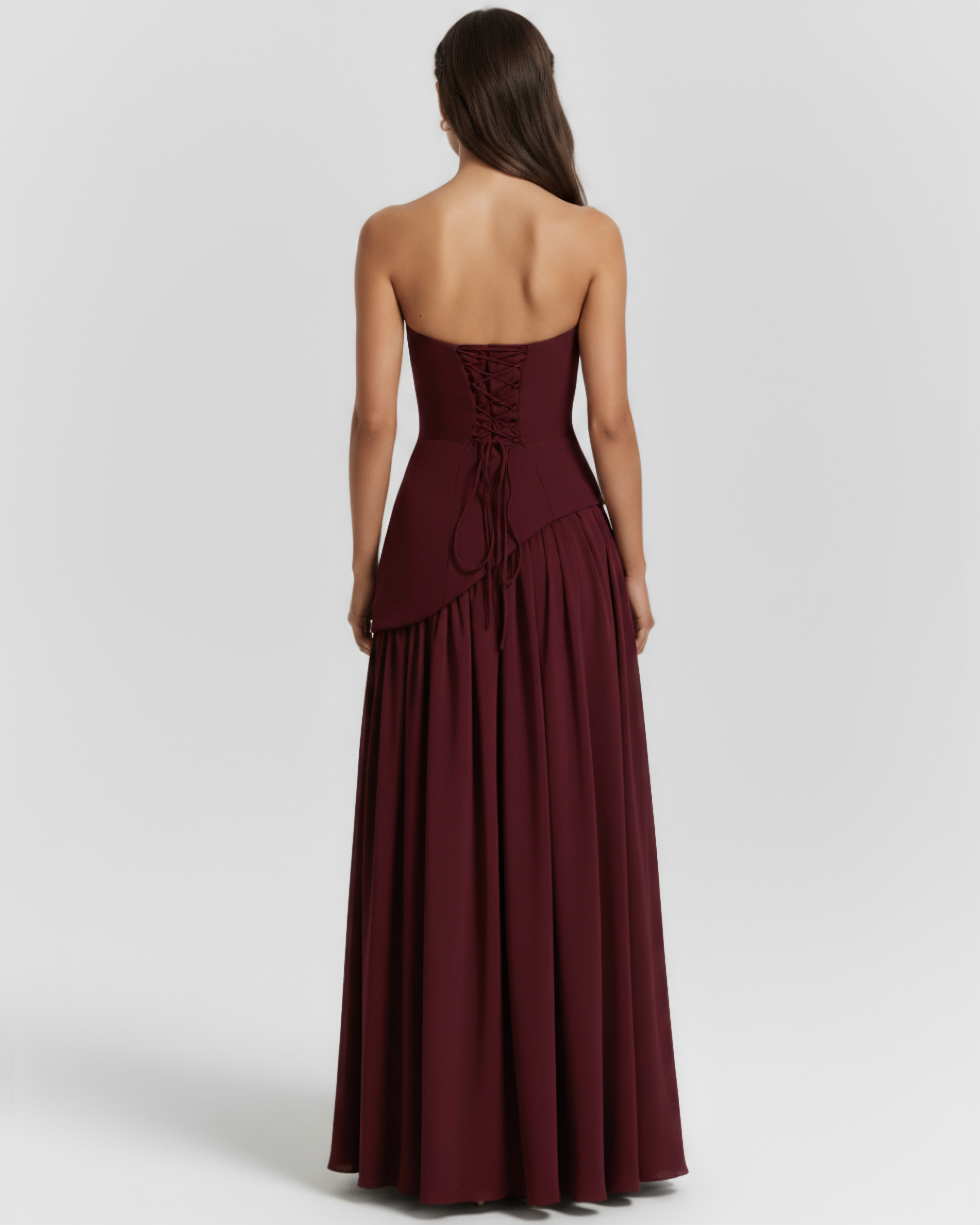 Serena Fitted Lace-Up Maxi Formal Dress - Deep Cherry Lacquer
