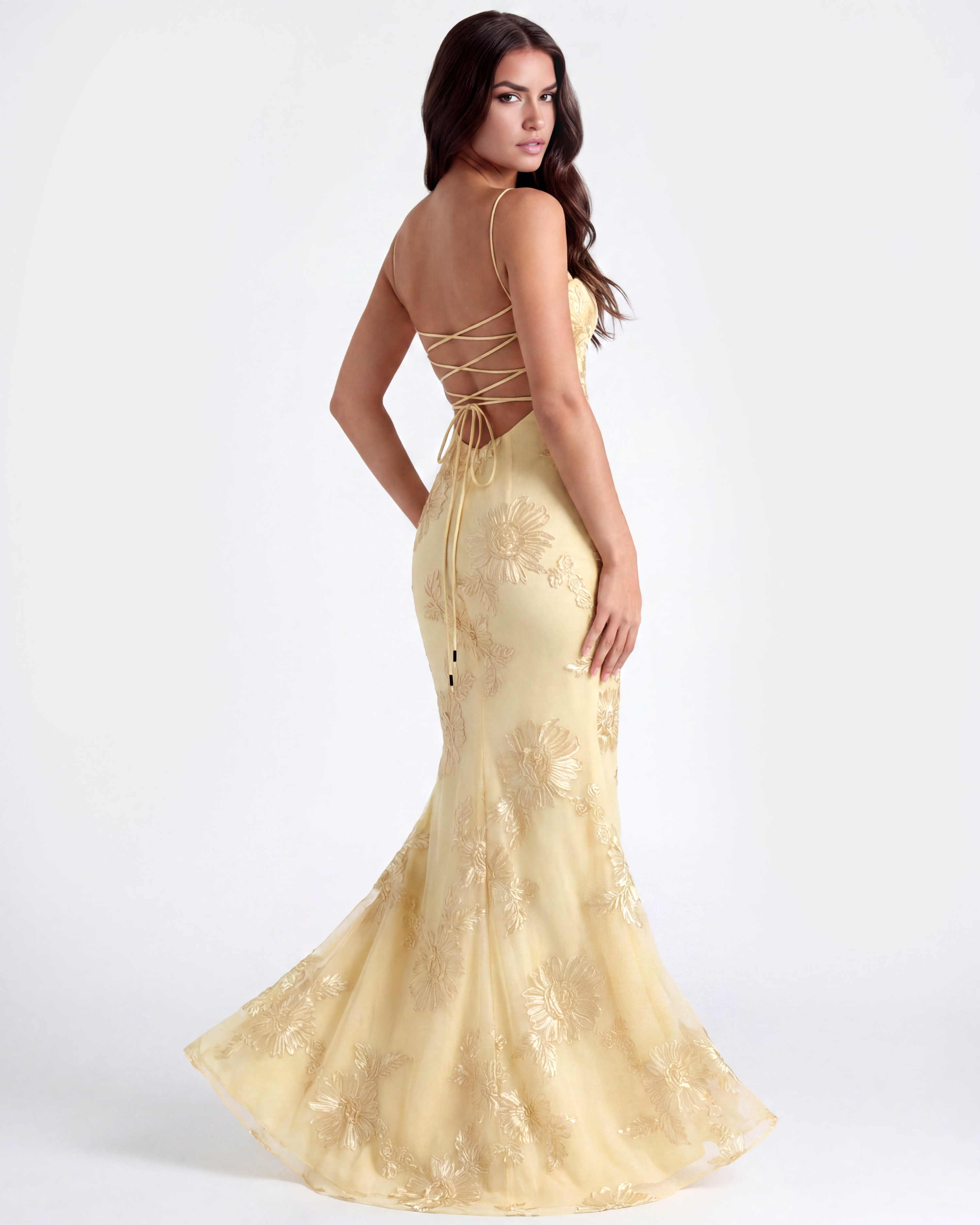 Celeste Floral Mesh Maxi Summer Dress - Lemon