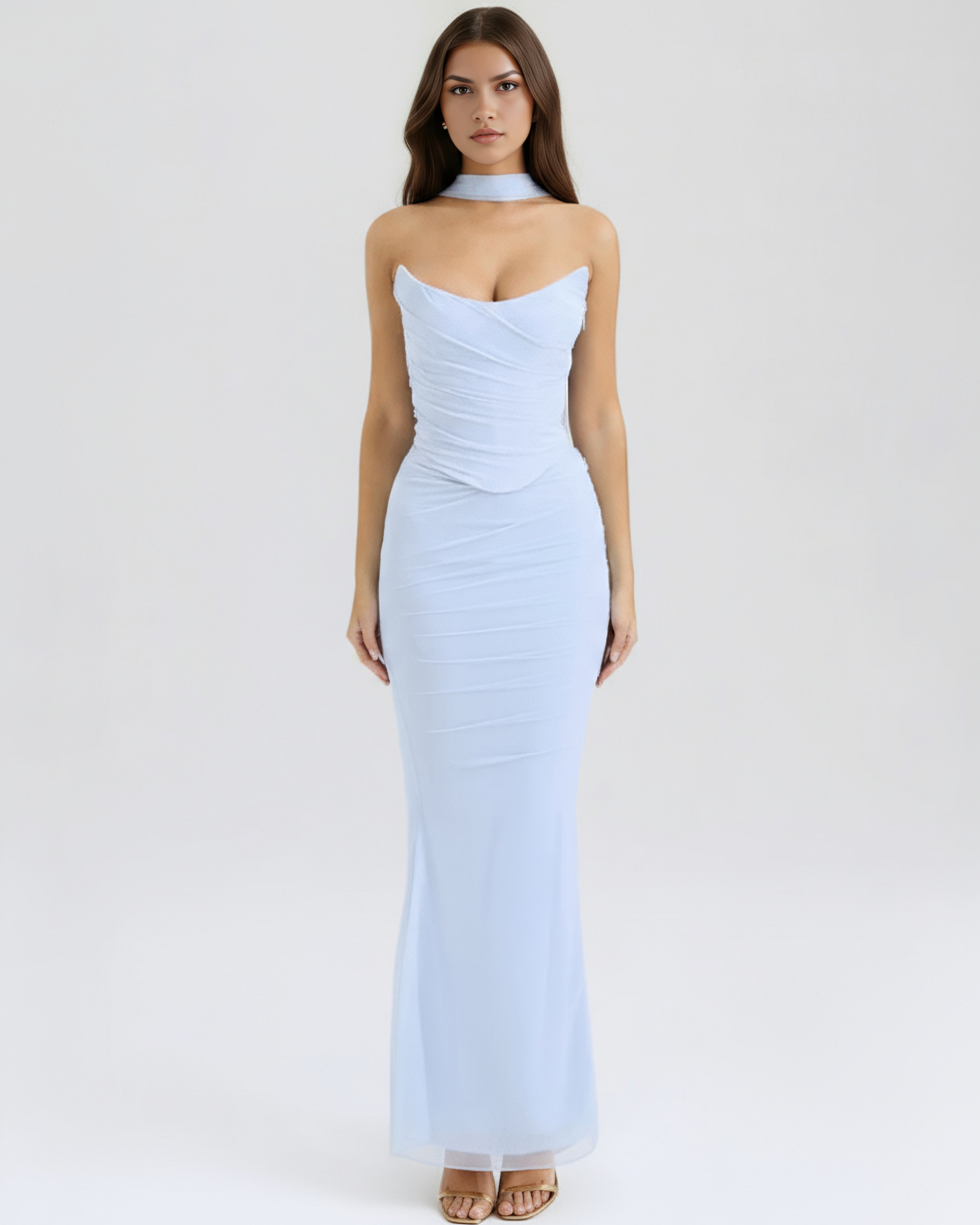 Malu Mesh Fitted Maxi Evening Dress - Black