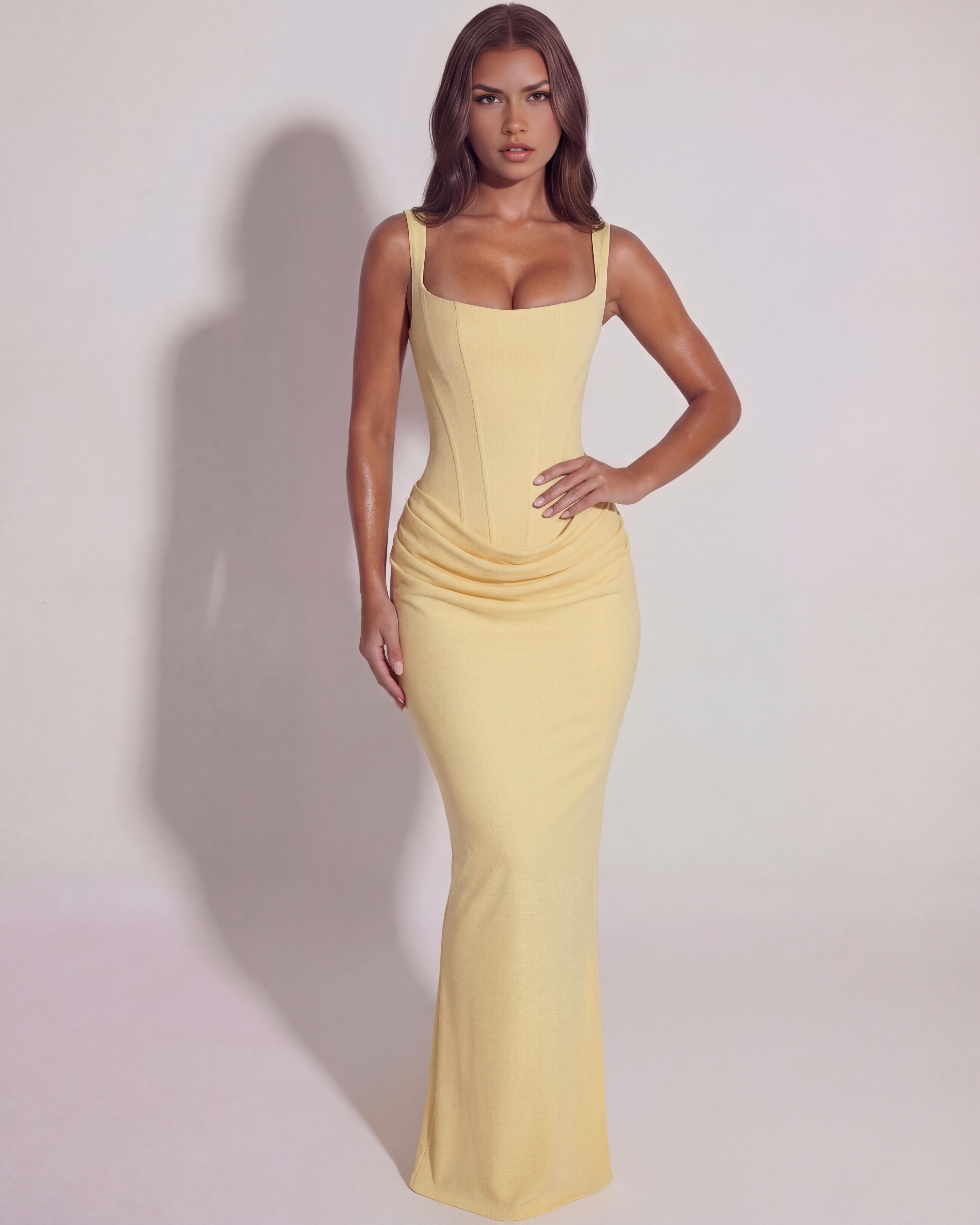 Eleonora Satin Strapless Maxi Wedding Guest Dress - Butter Yellow