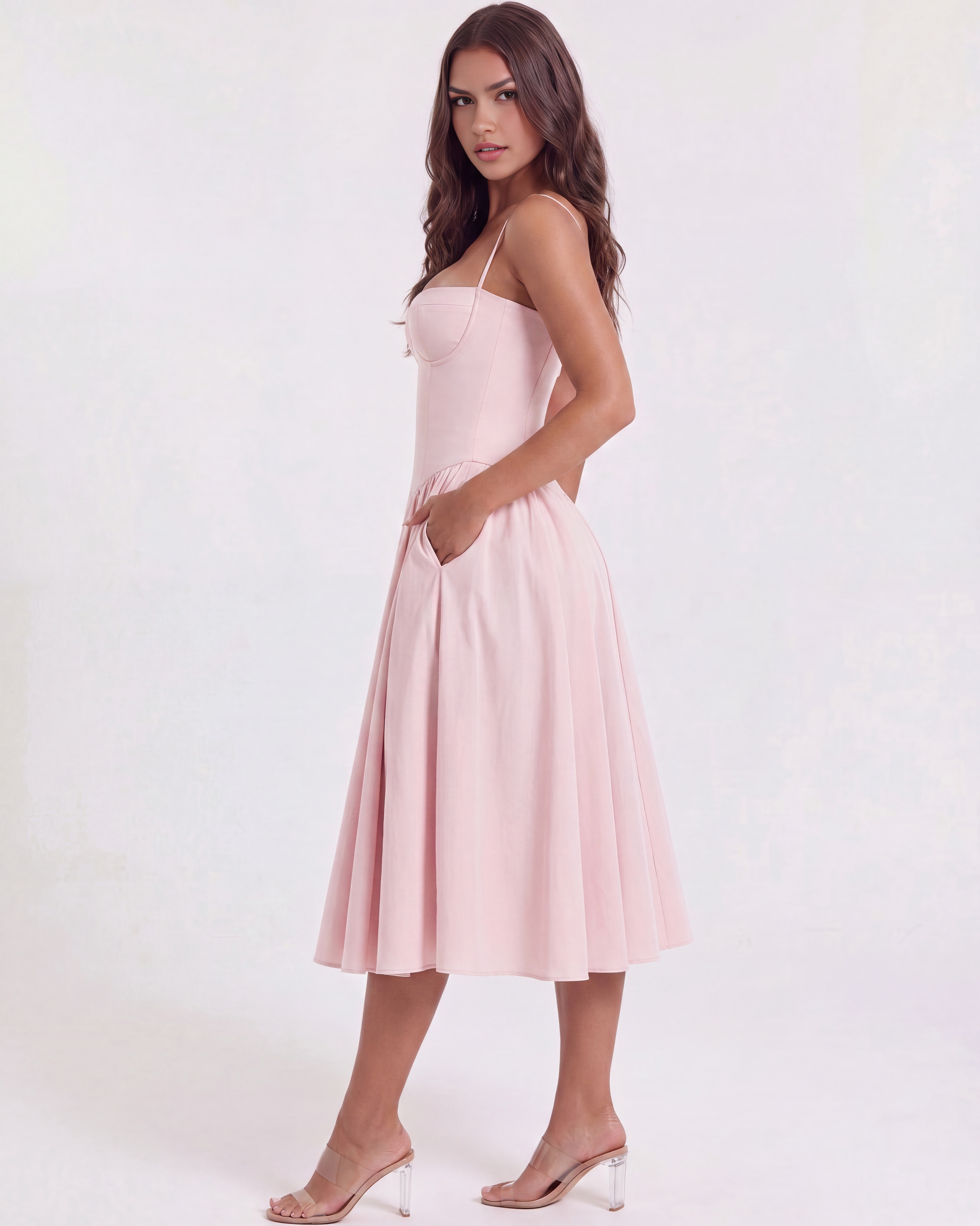 Francesca Fitted Sweetheart Midi Summer Dress - Ballerina Pink