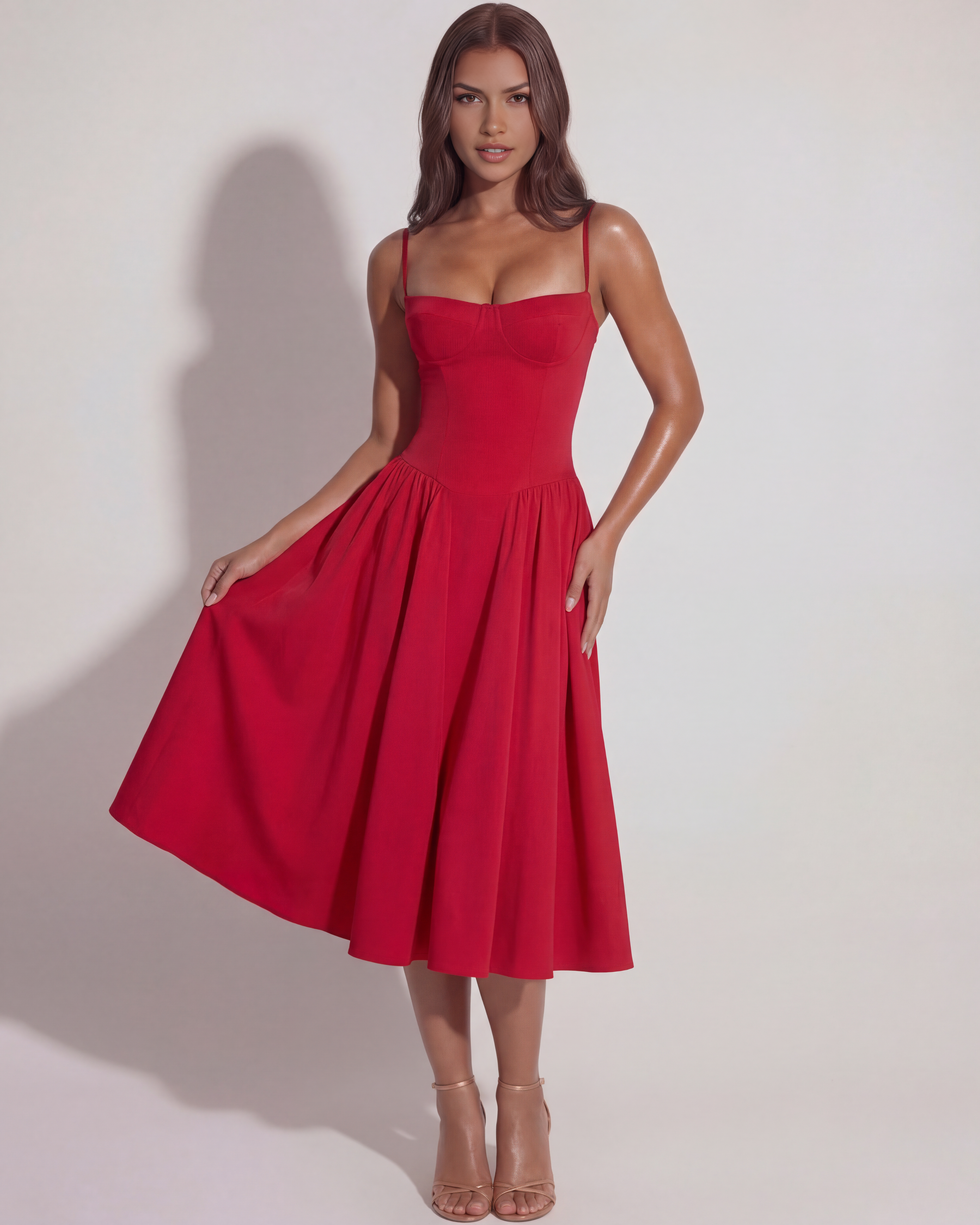 Francesca Fitted Sweetheart Neckline Midi Summer Dress - White