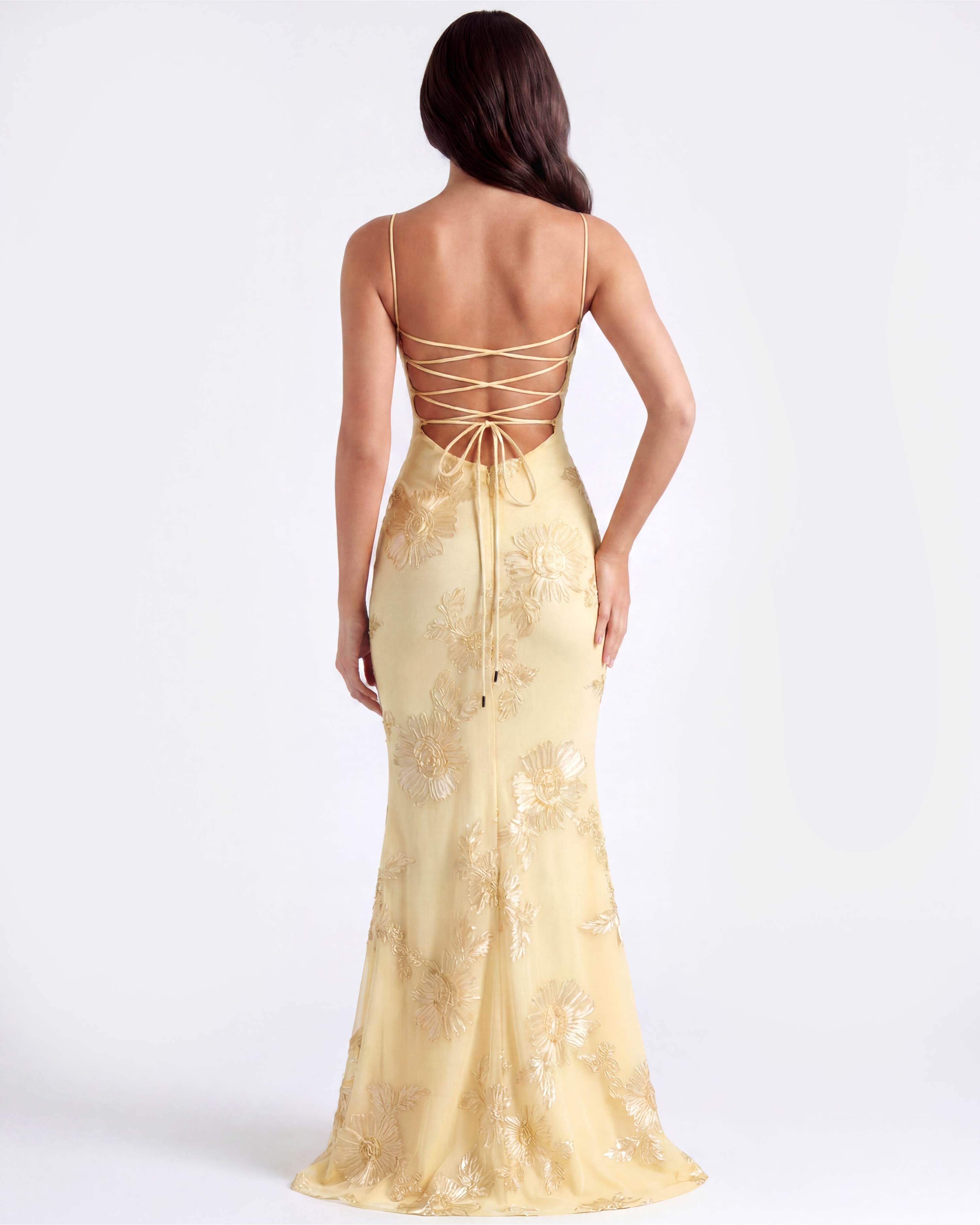 Celeste Floral Mesh Maxi Summer Dress - Lemon