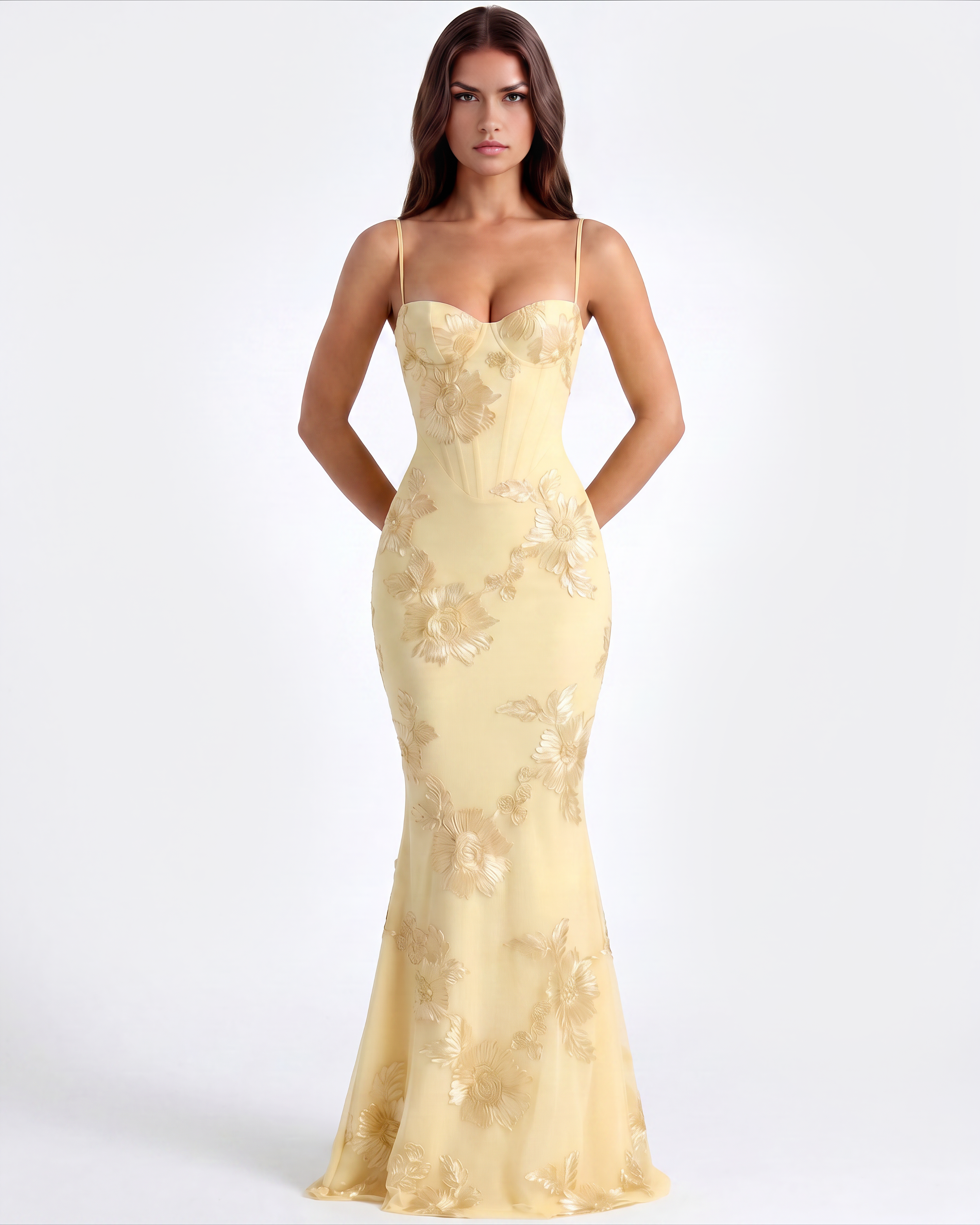 Celeste Floral Mesh Maxi Summer Dress - Lemon