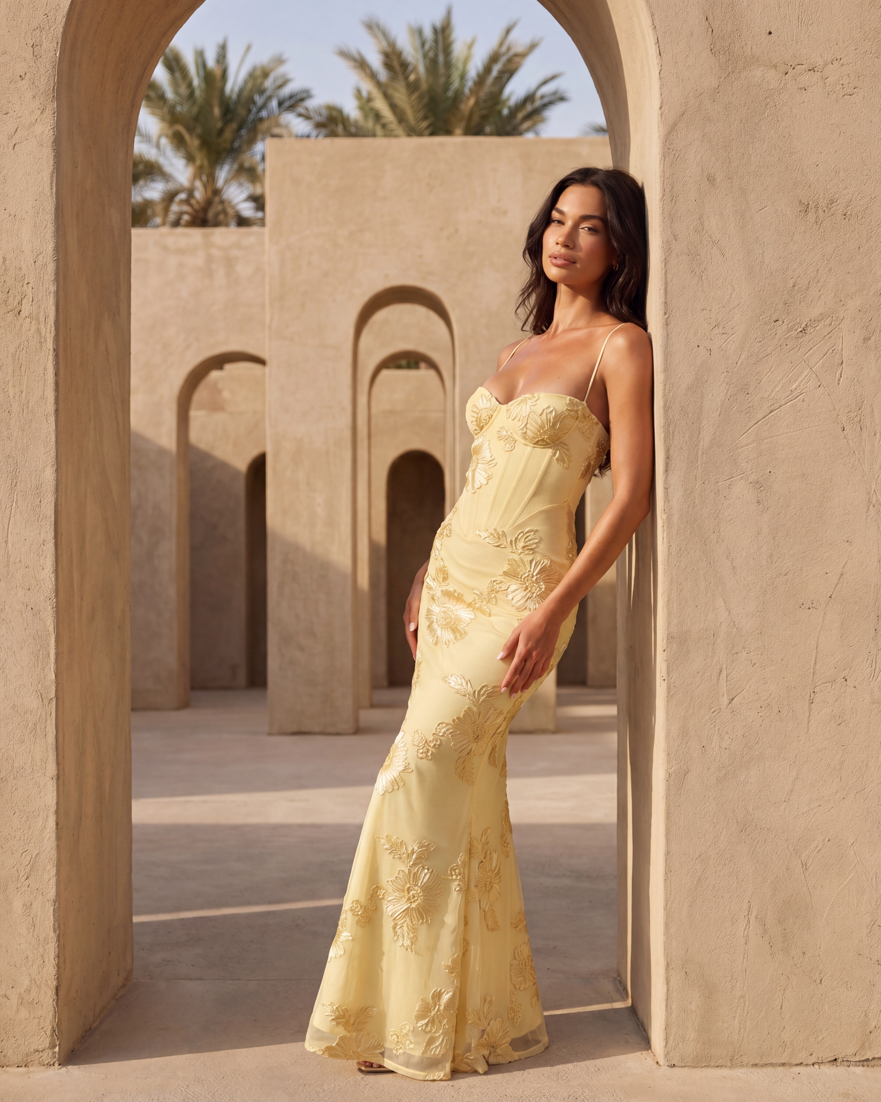 Celeste Floral Mesh Maxi Summer Dress - Lemon