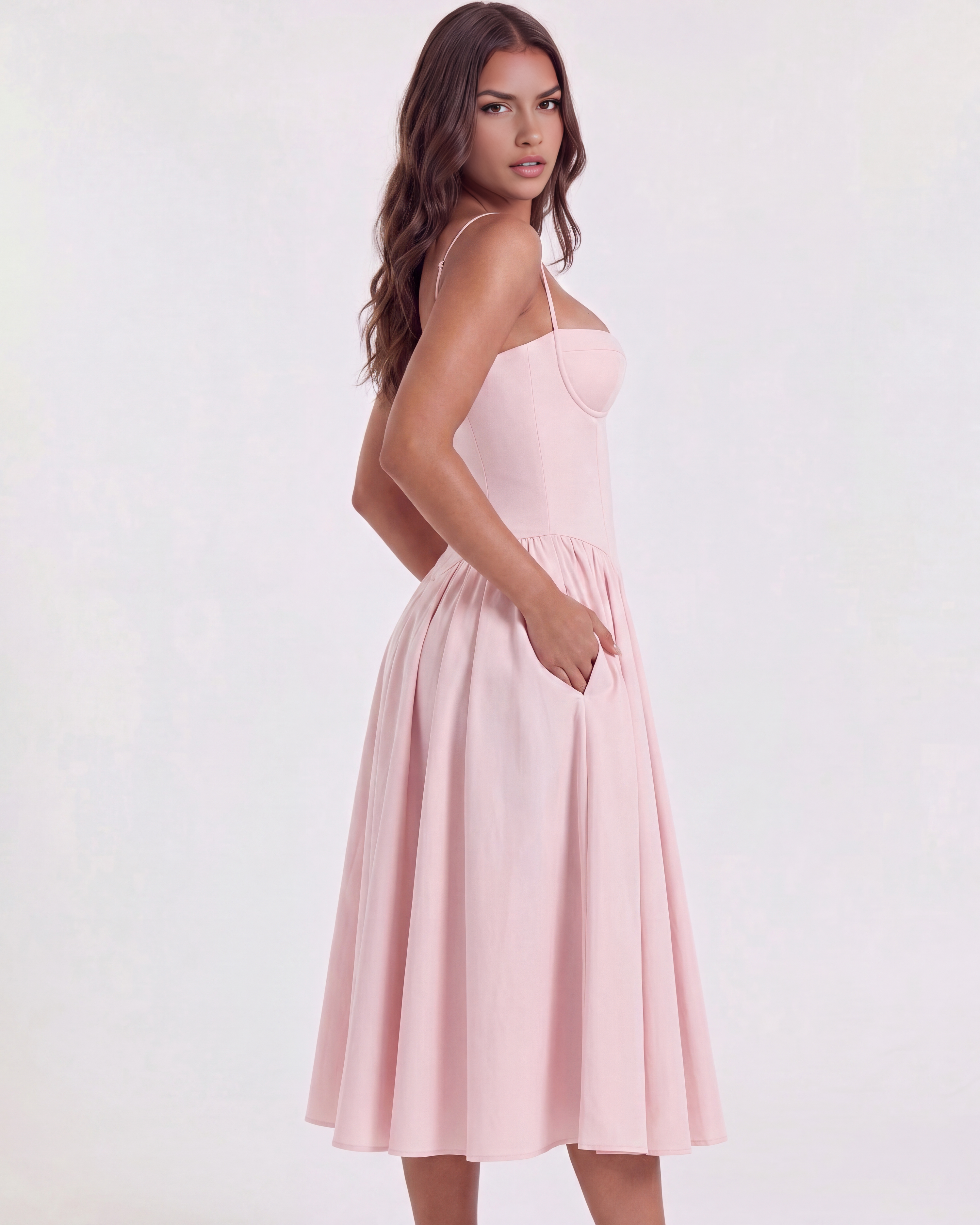 Francesca Fitted Sweetheart Midi Summer Dress - Ballerina Pink