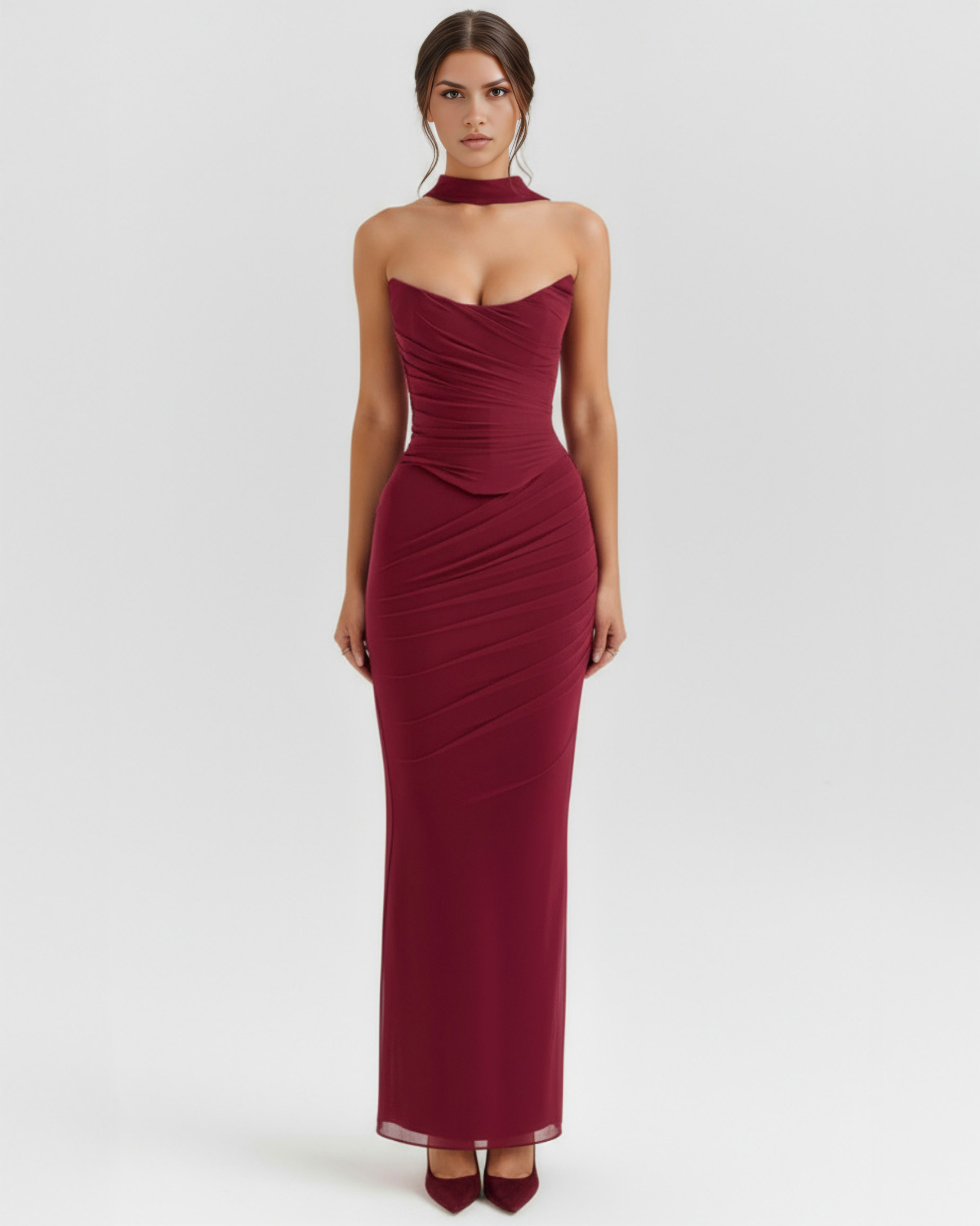 Malu Mesh Fitted Maxi Evening Dress - Black