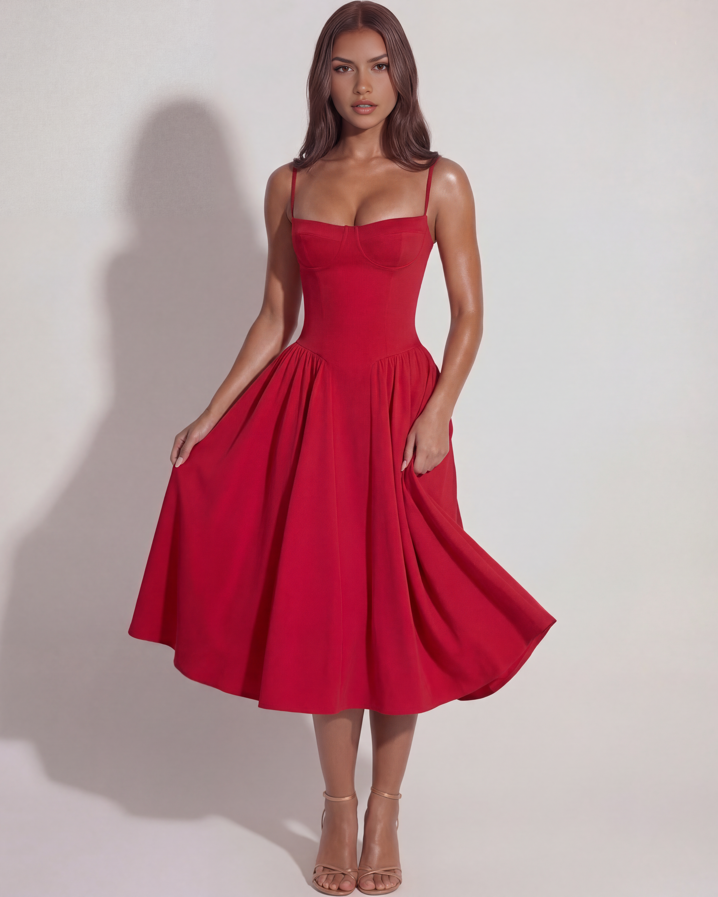 Francesca Fitted Sweetheart Neckline Midi Summer Dress - White