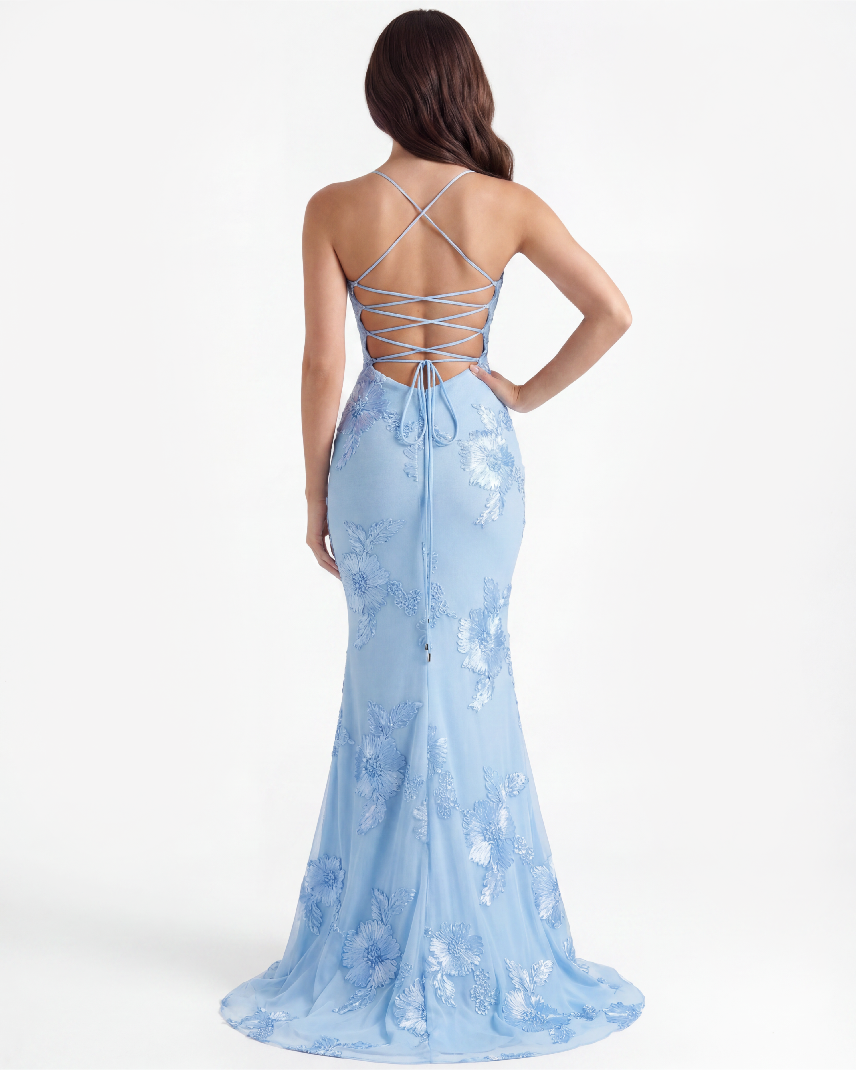 Celeste Floral Mesh Maxi Summer Bridesmaid Dress - Baby Blue