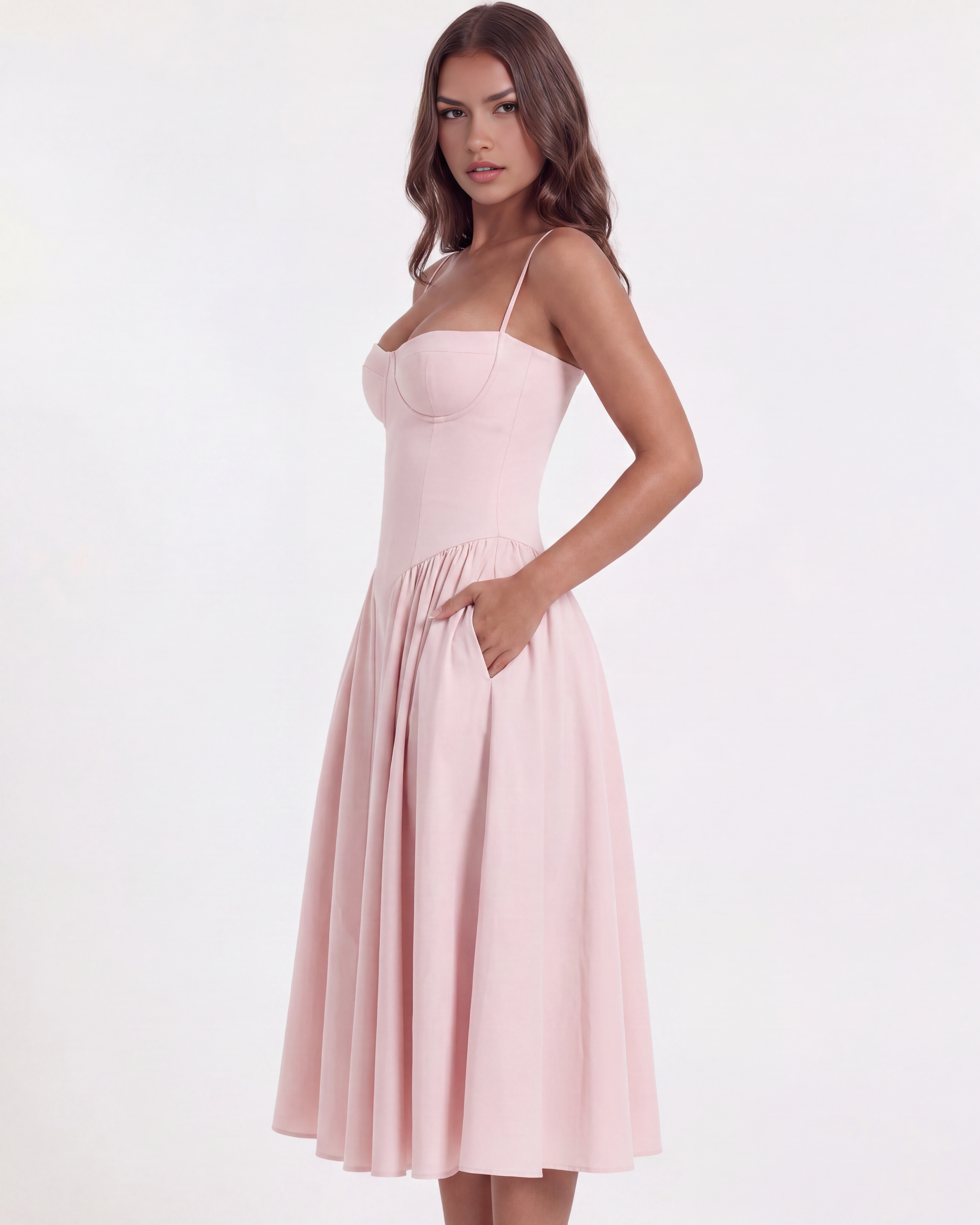 Francesca Fitted Sweetheart Midi Summer Dress - Ballerina Pink