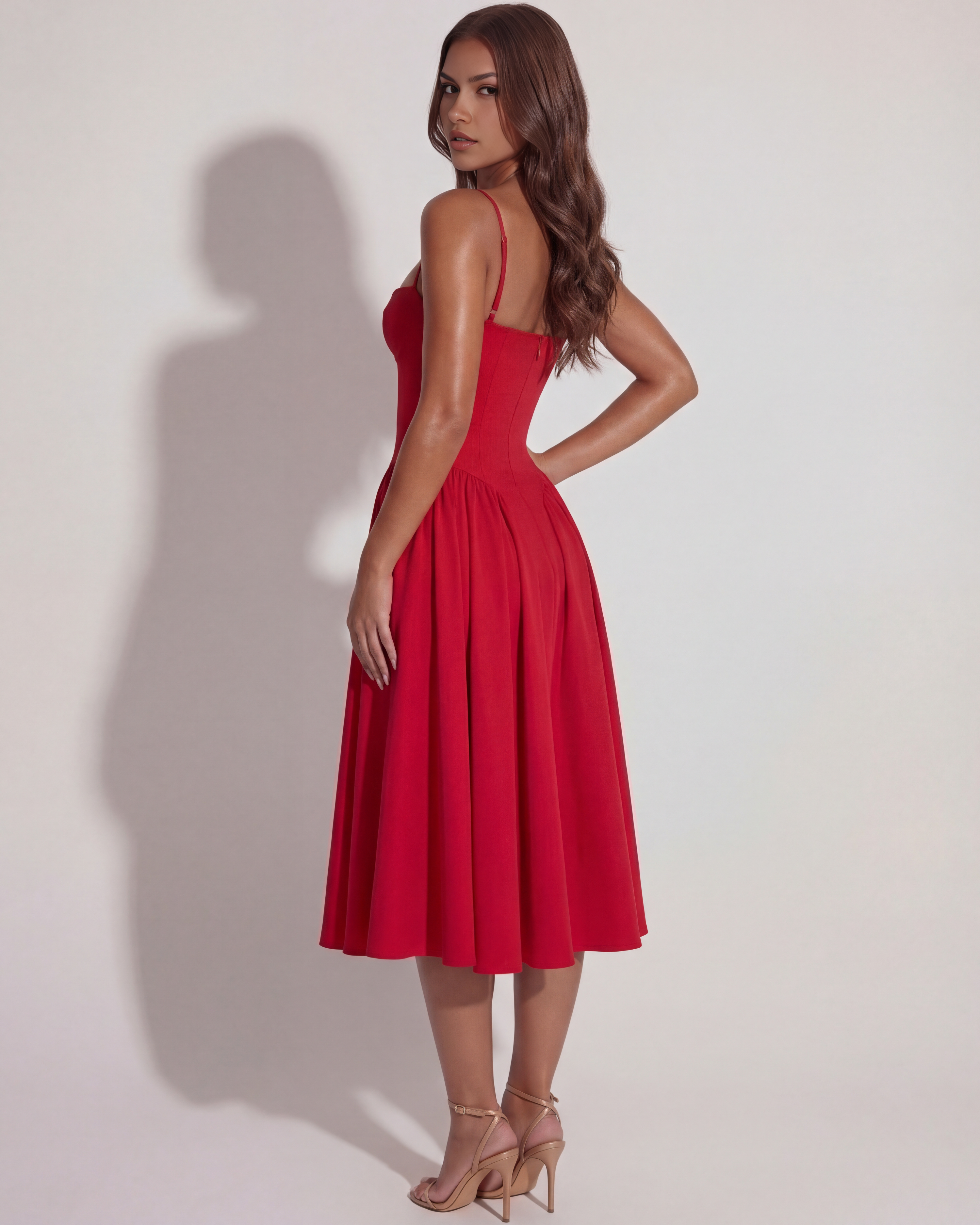 Francesca Fitted Sweetheart Neckline Midi Summer Dress - White