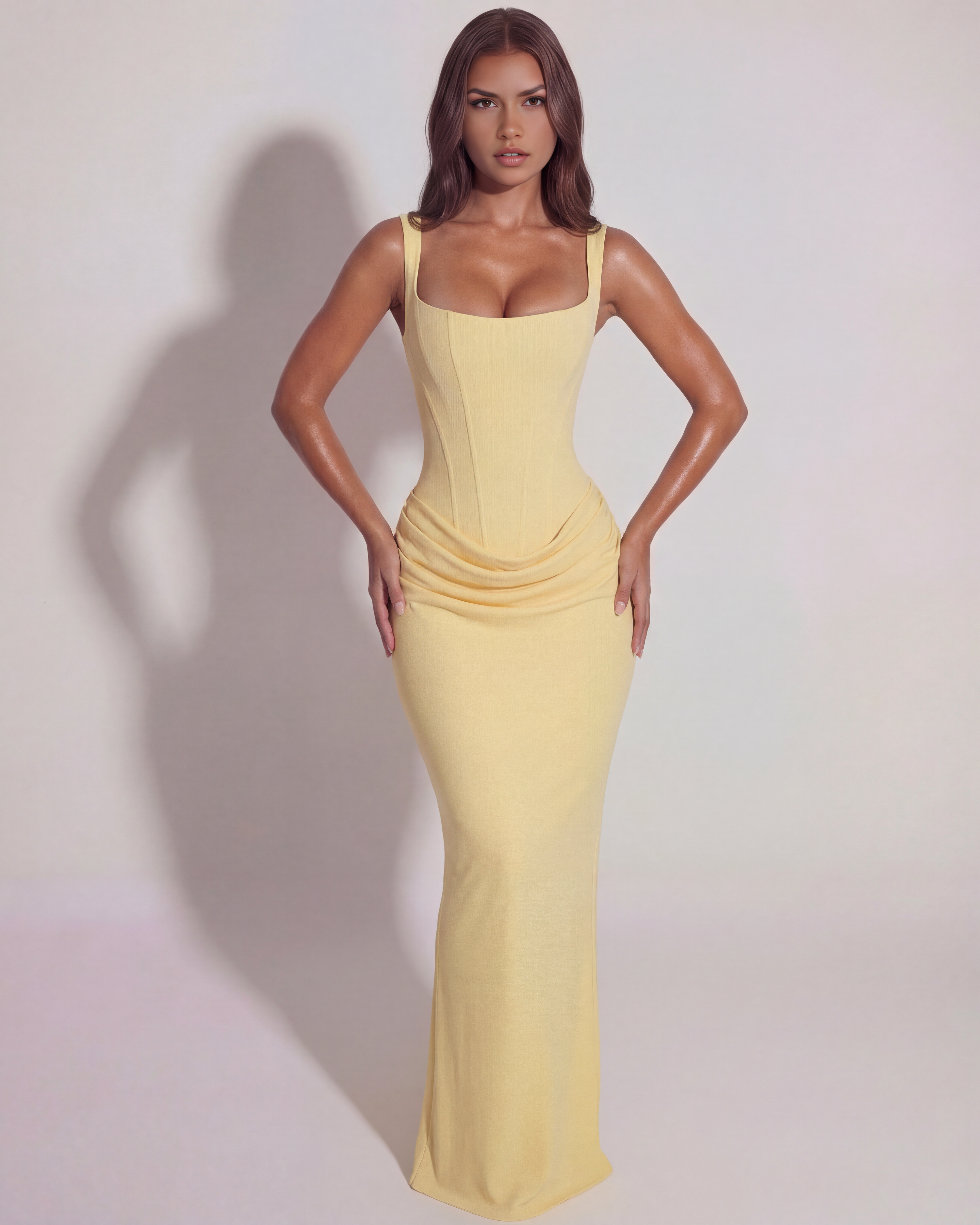 Eleonora Satin Strapless Maxi Wedding Guest Dress - Butter Yellow