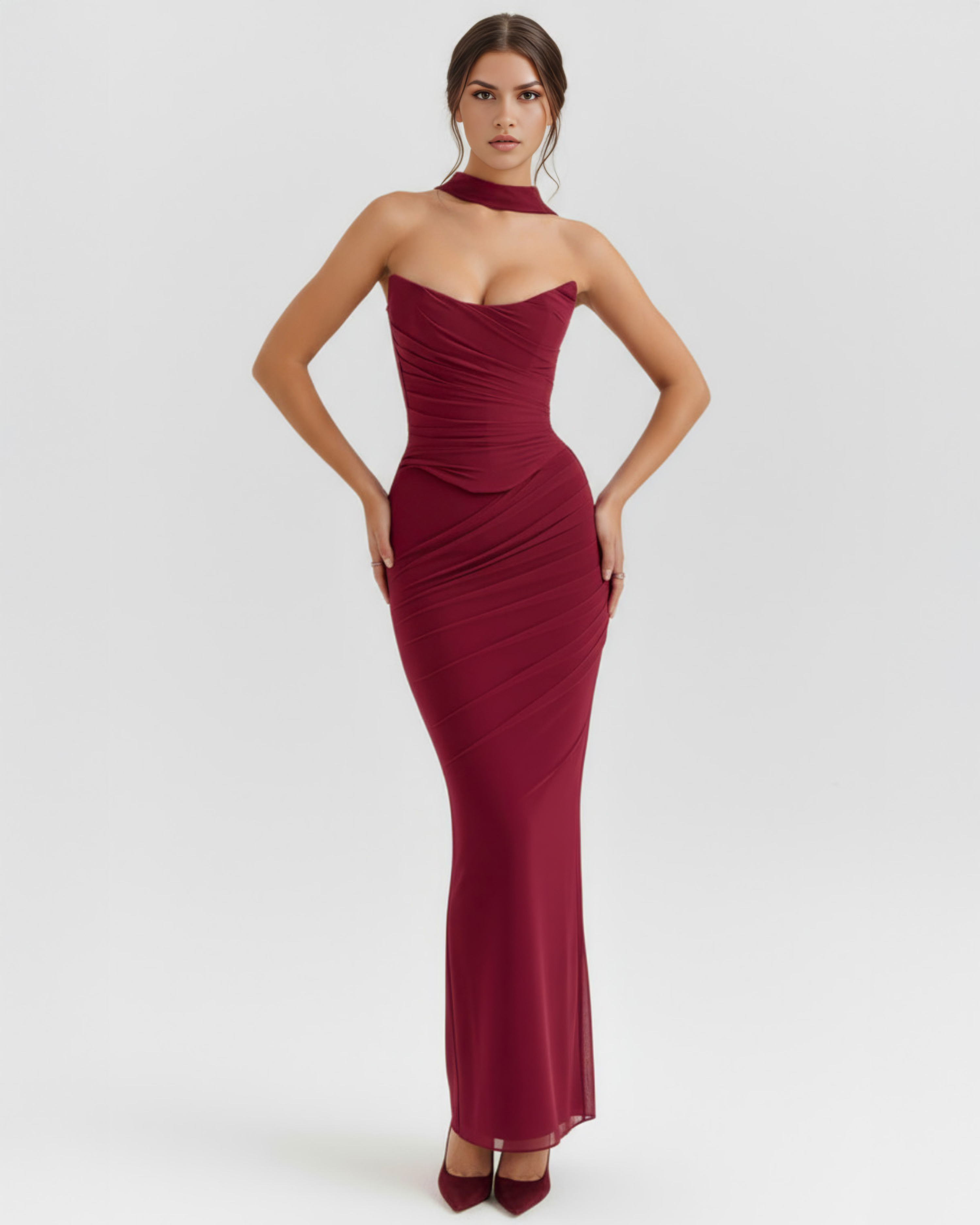Malu Mesh Fitted Maxi Evening Dress - Black
