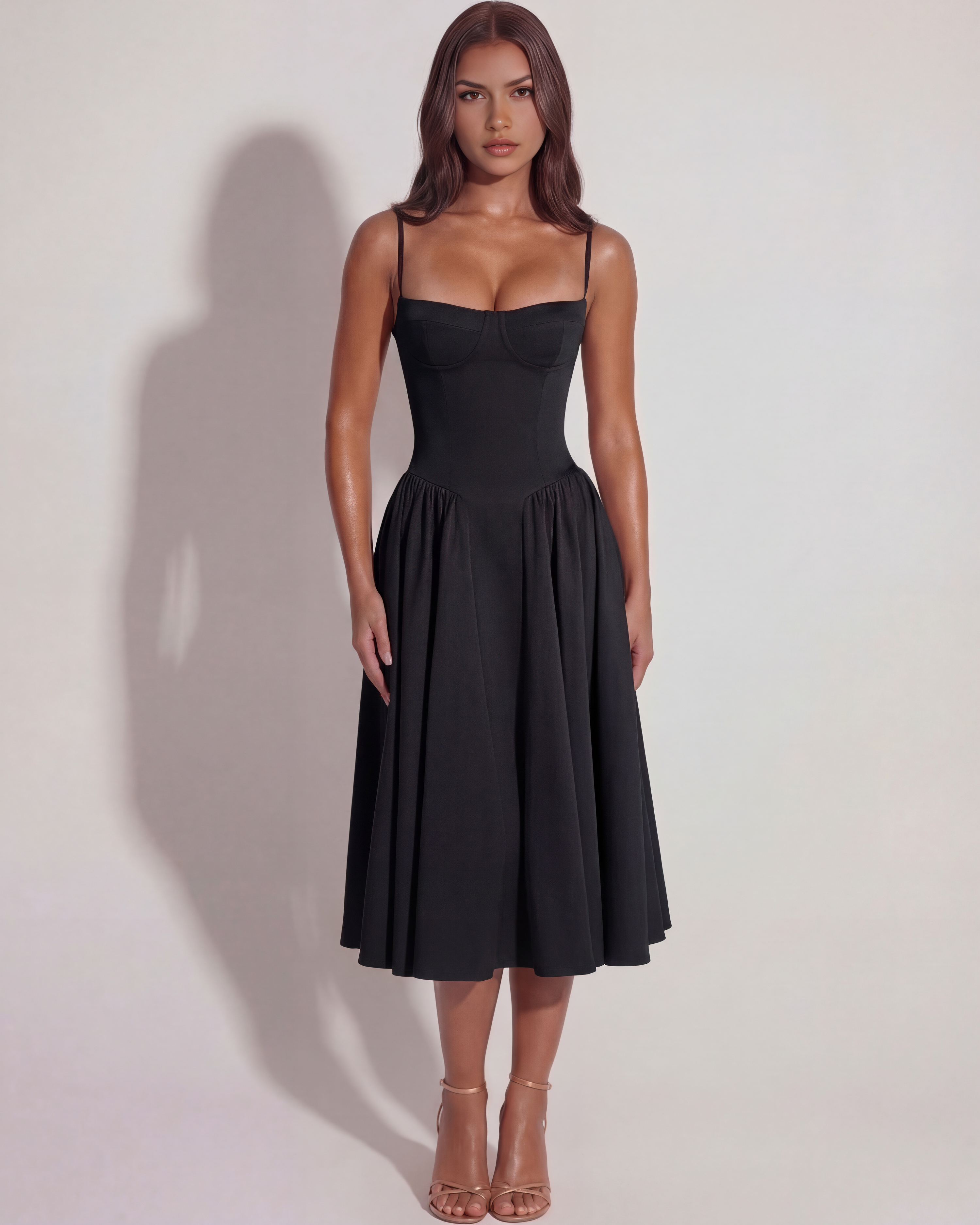 Francesca Sleeveless Ruched Midi Summer Dress - White