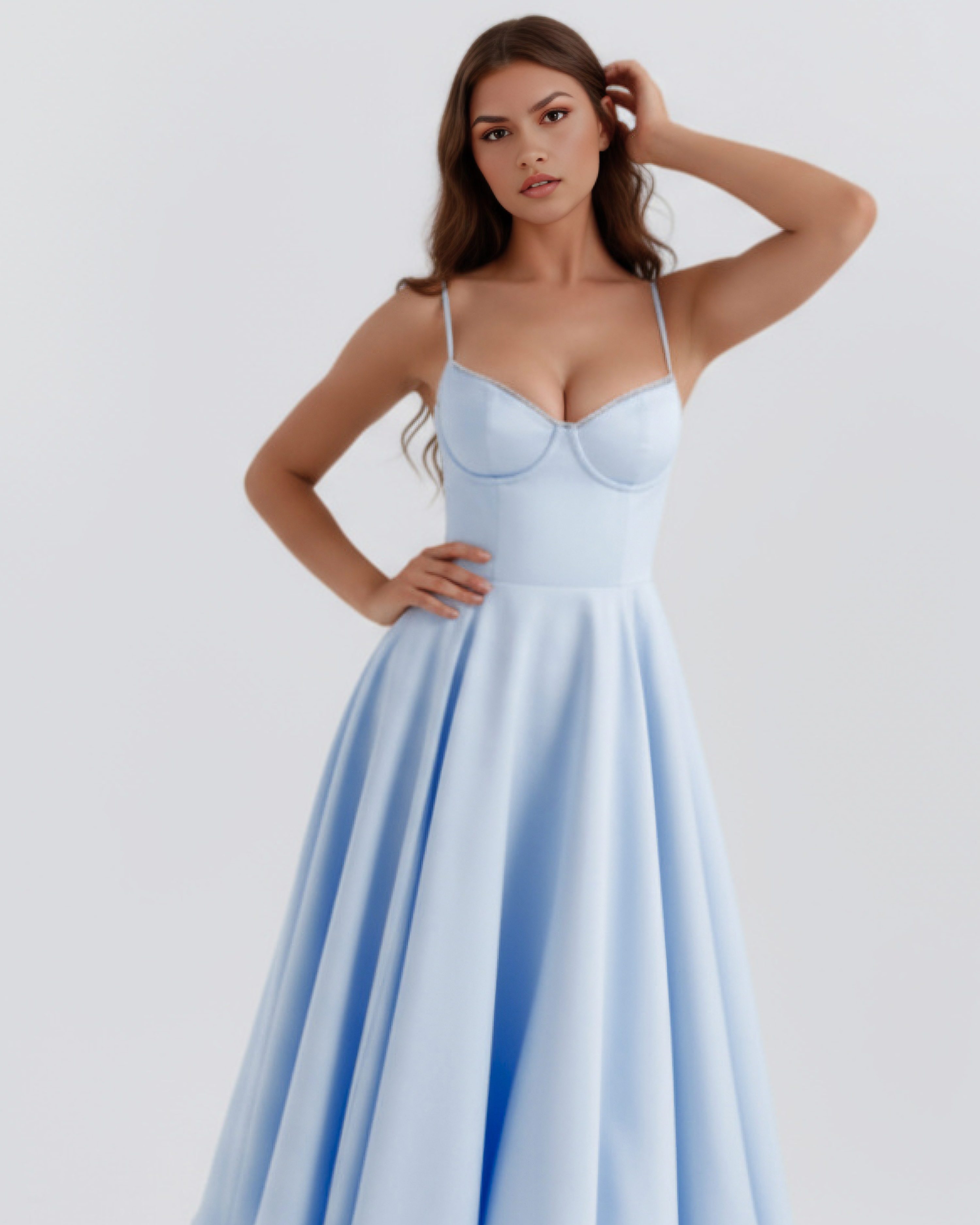 Selene Satin Mesh Midi Wedding Guest Dress - Champagne