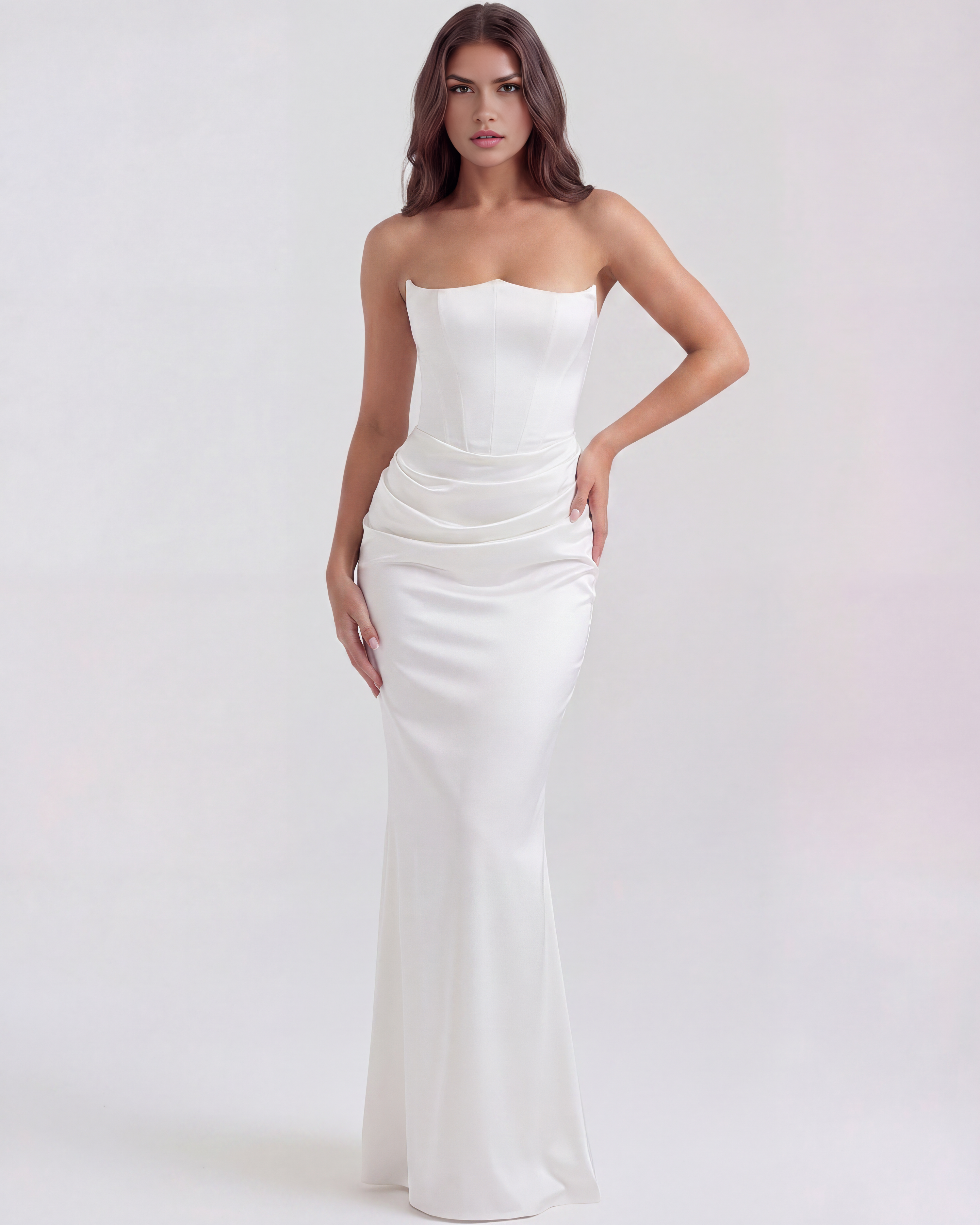 Rosalind Fitted Elegant Maxi Wedding Guest Dress - White