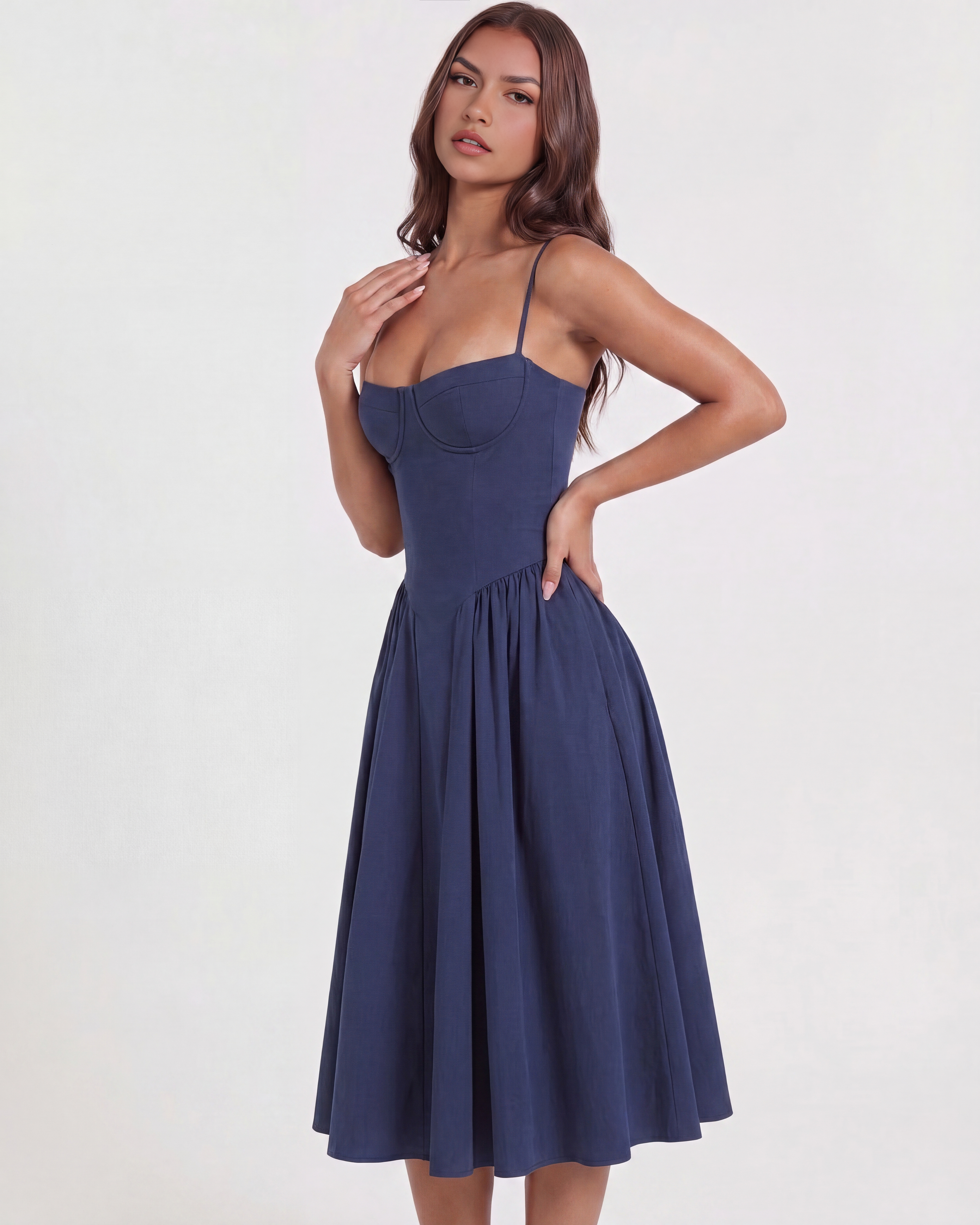 Francesca Fitted Sweetheart Maxi Summer Dress - Navy Blue