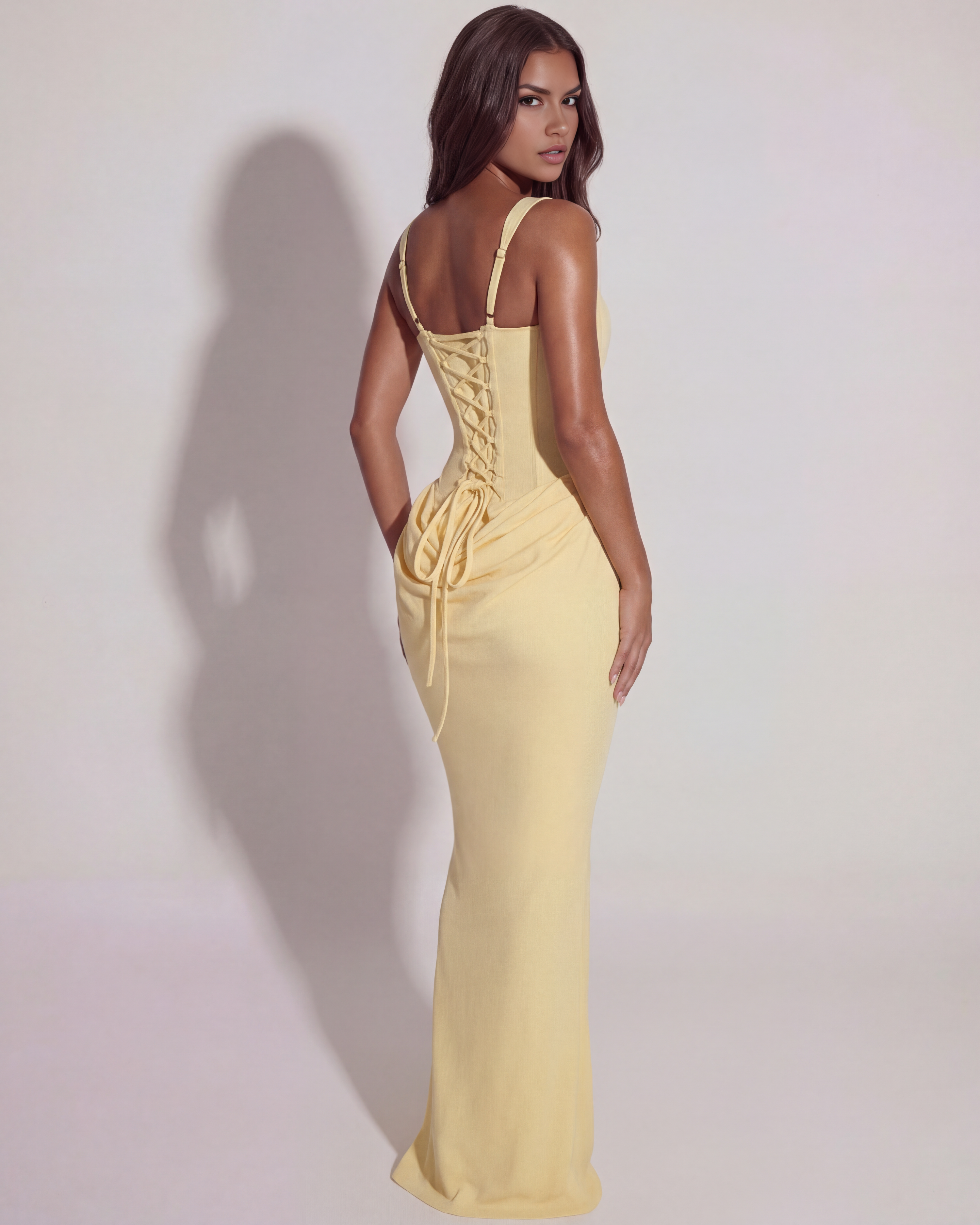 Eleonora Satin Strapless Maxi Wedding Guest Dress - Butter Yellow