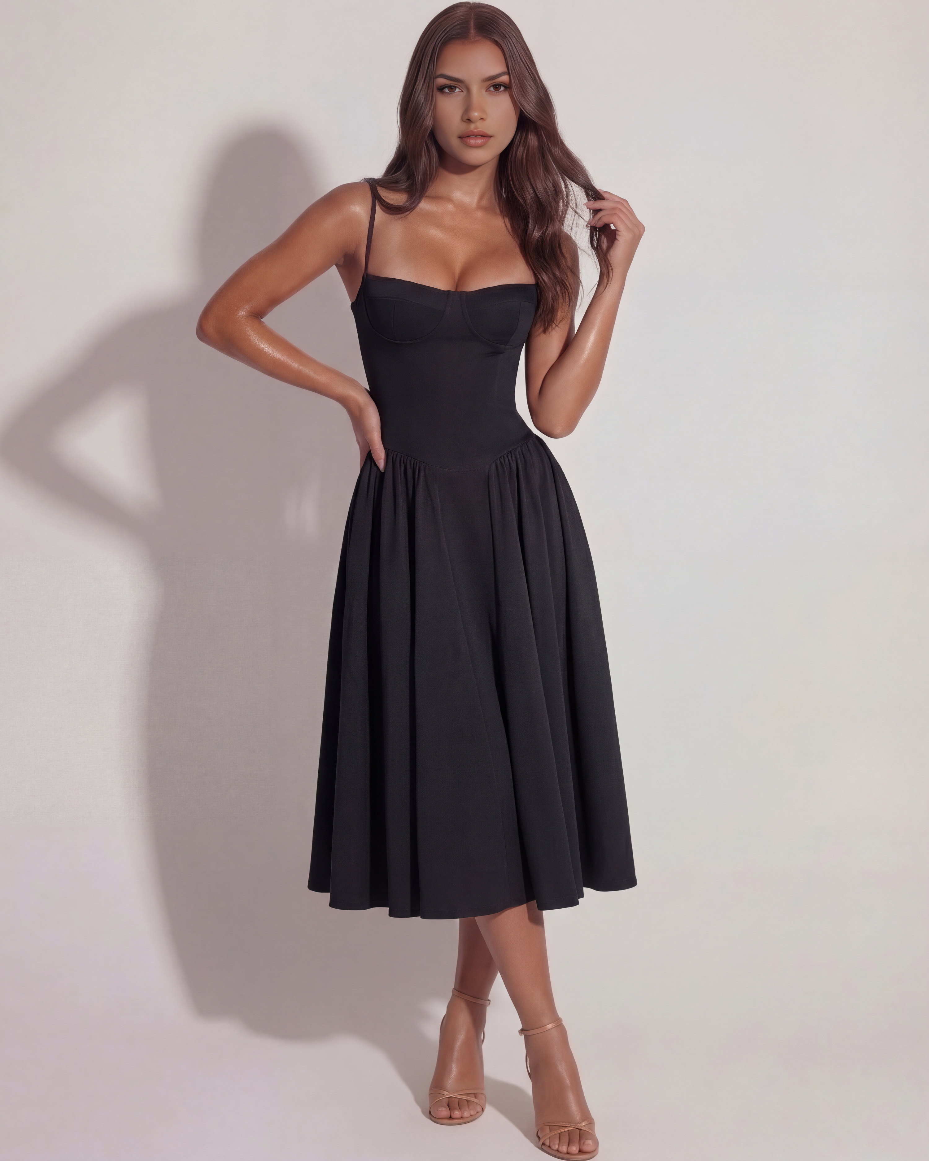 Francesca Sleeveless Ruched Midi Summer Dress - White