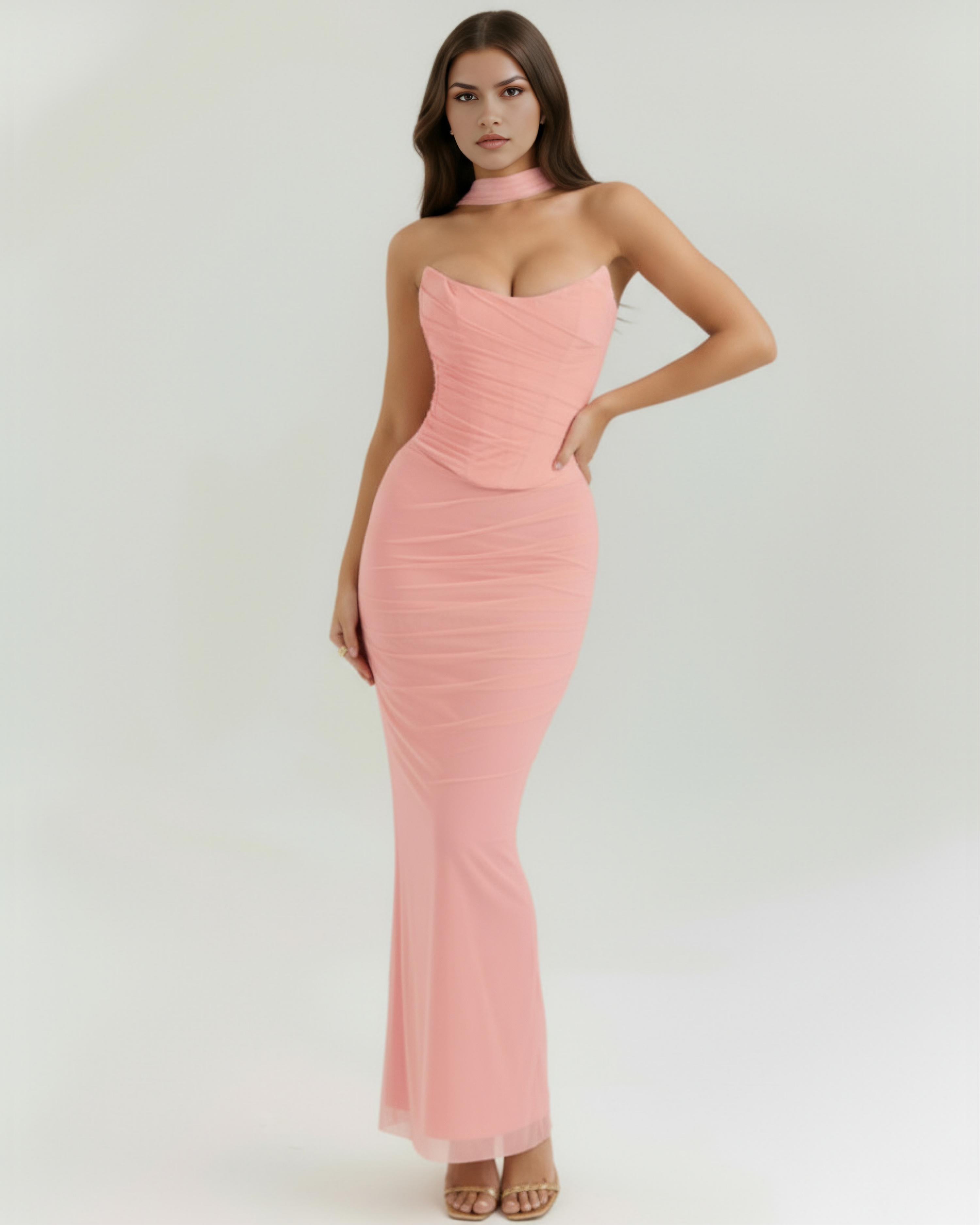 Malu Mesh Fitted Maxi Evening Dress - Black