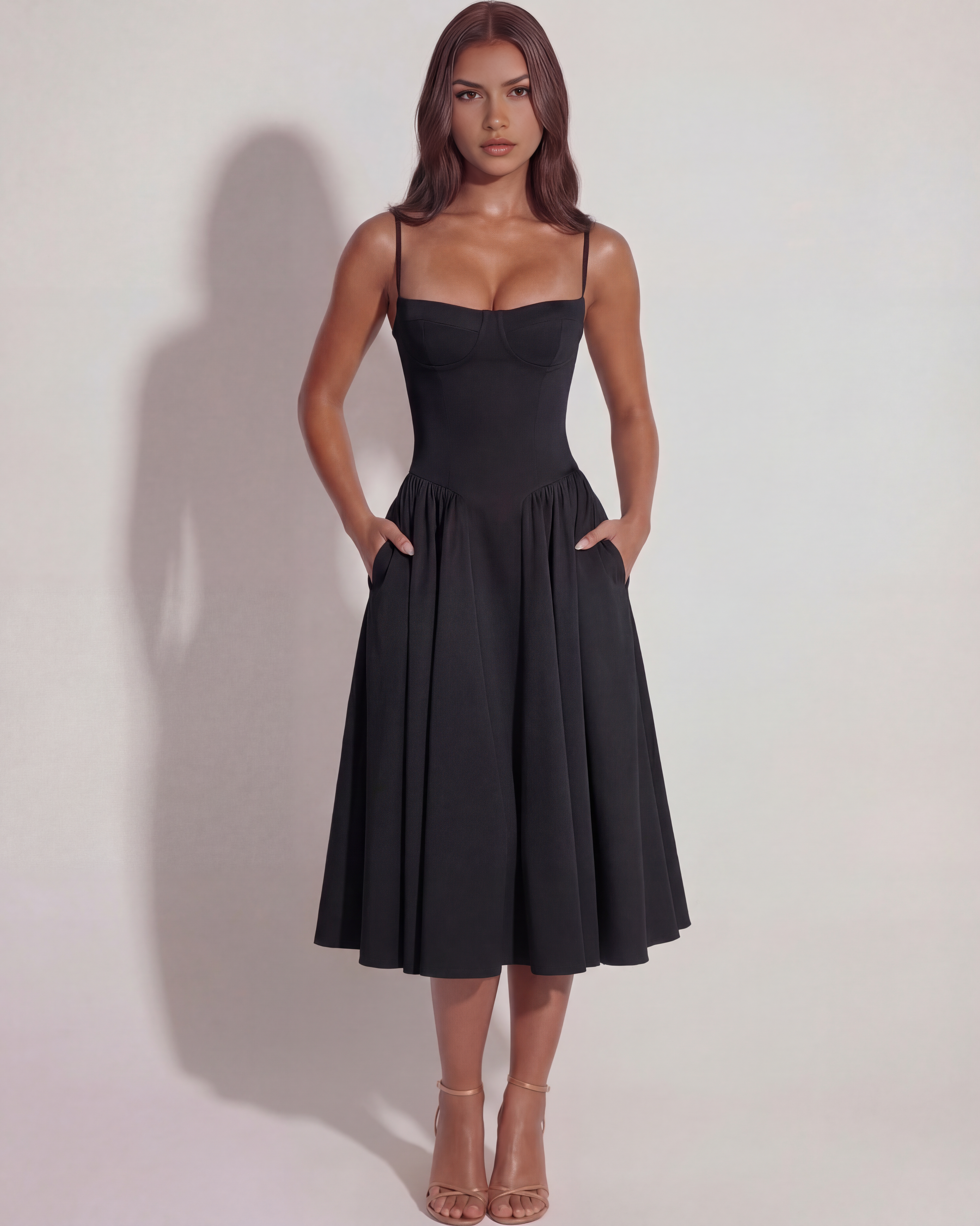 Francesca Sleeveless Ruched Midi Summer Dress - White