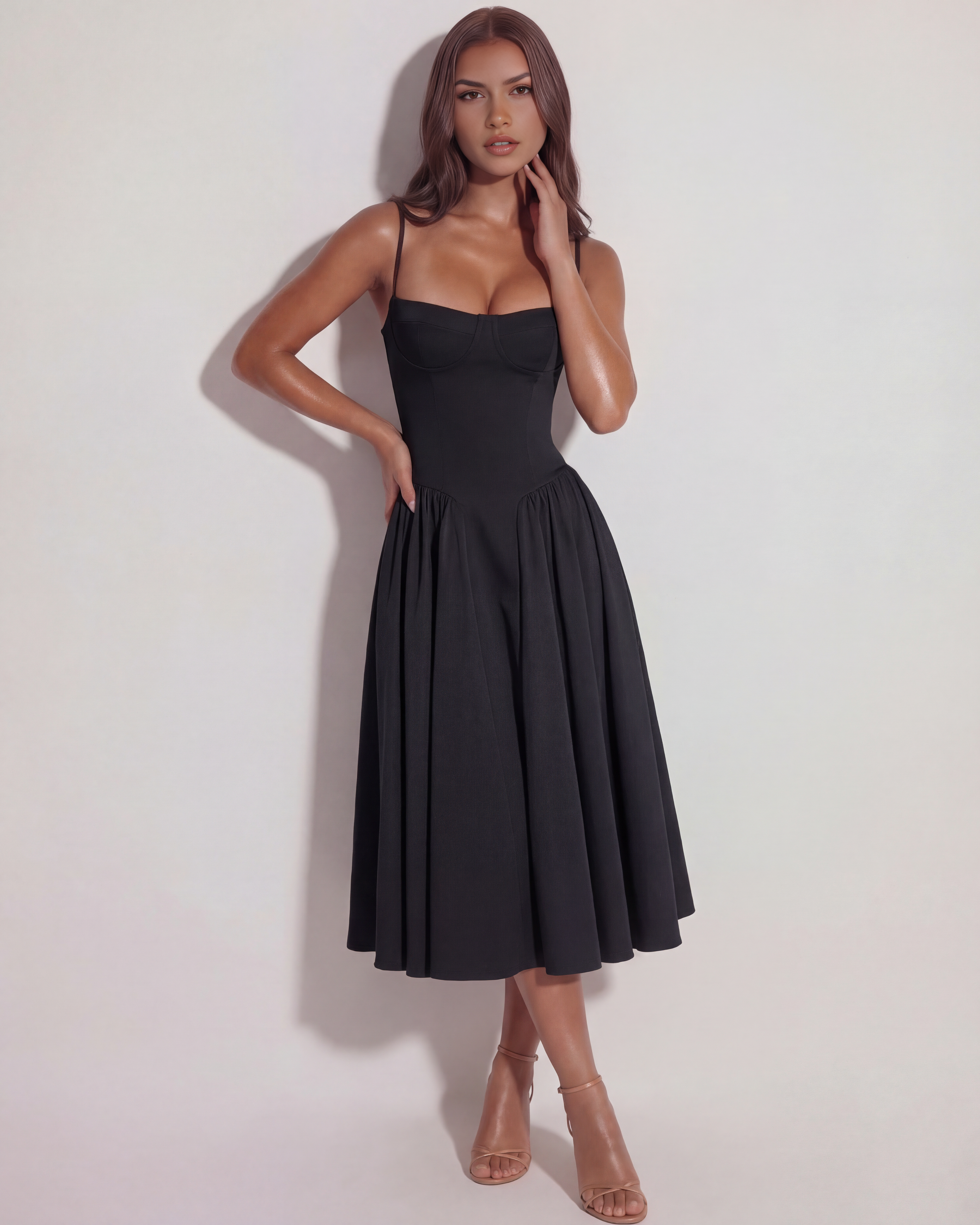 Francesca Sleeveless Ruched Midi Summer Dress - White