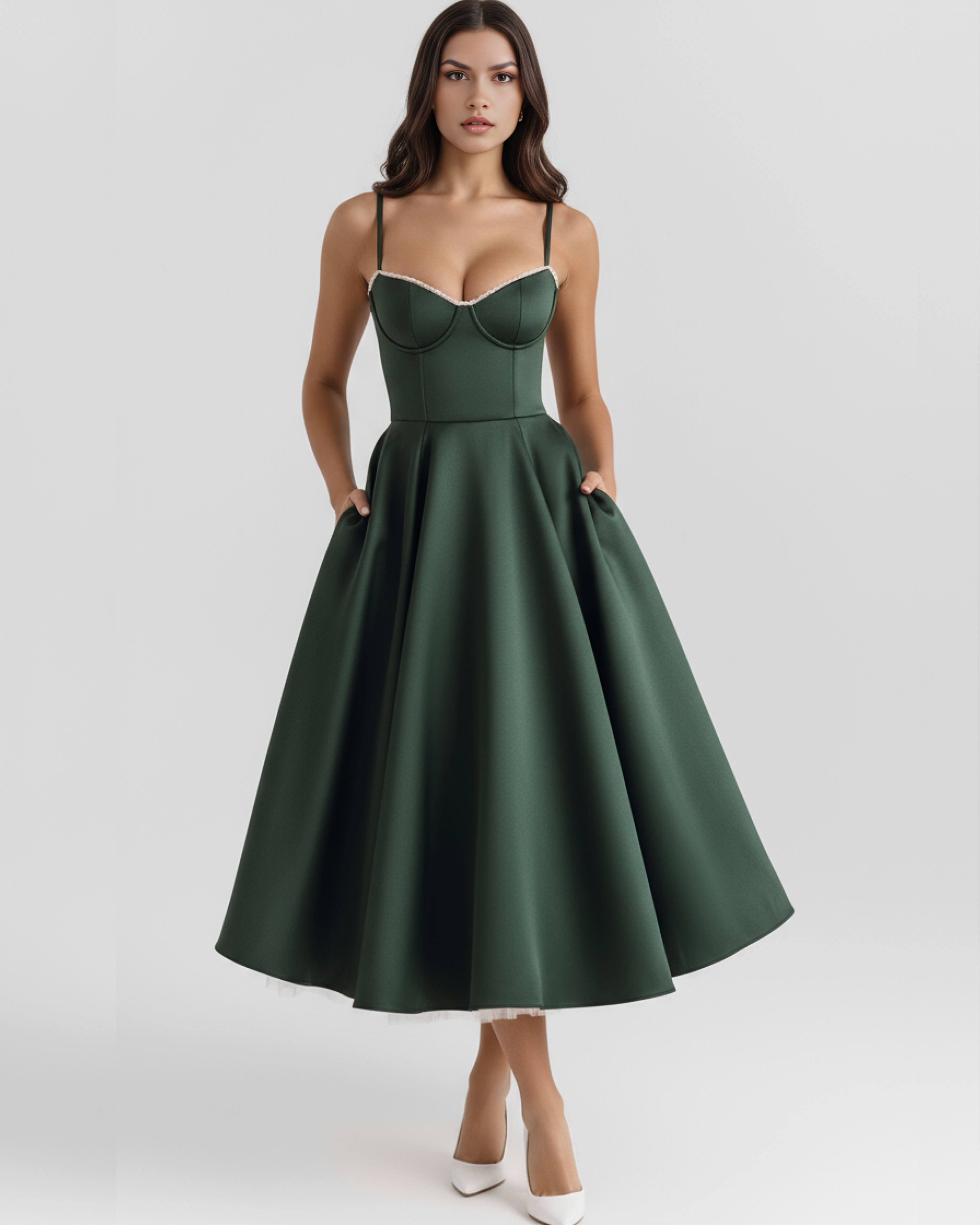 Selene Satin Midi Wedding Guest Dress - Champagne