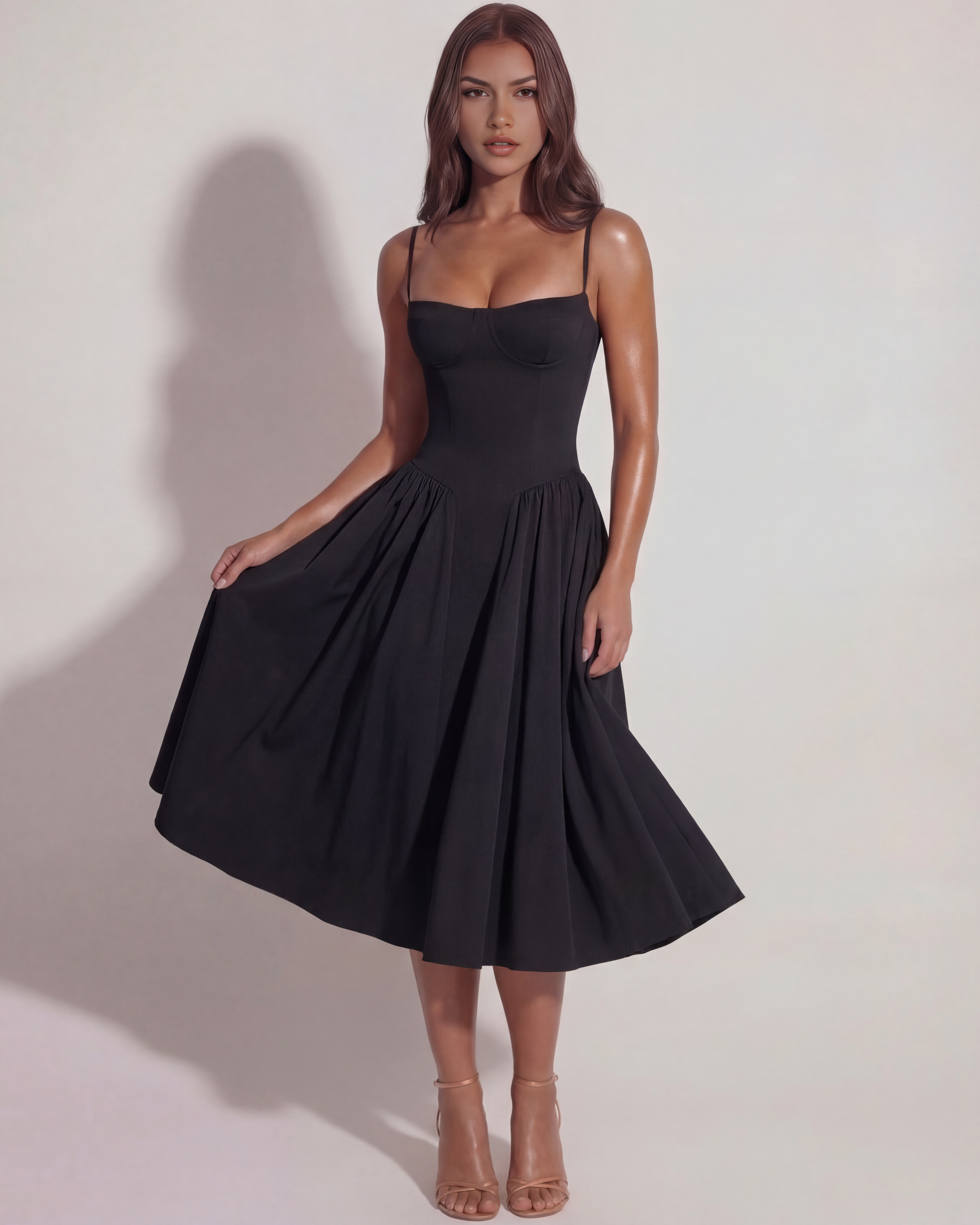 Francesca Sleeveless Ruched Midi Summer Dress - White