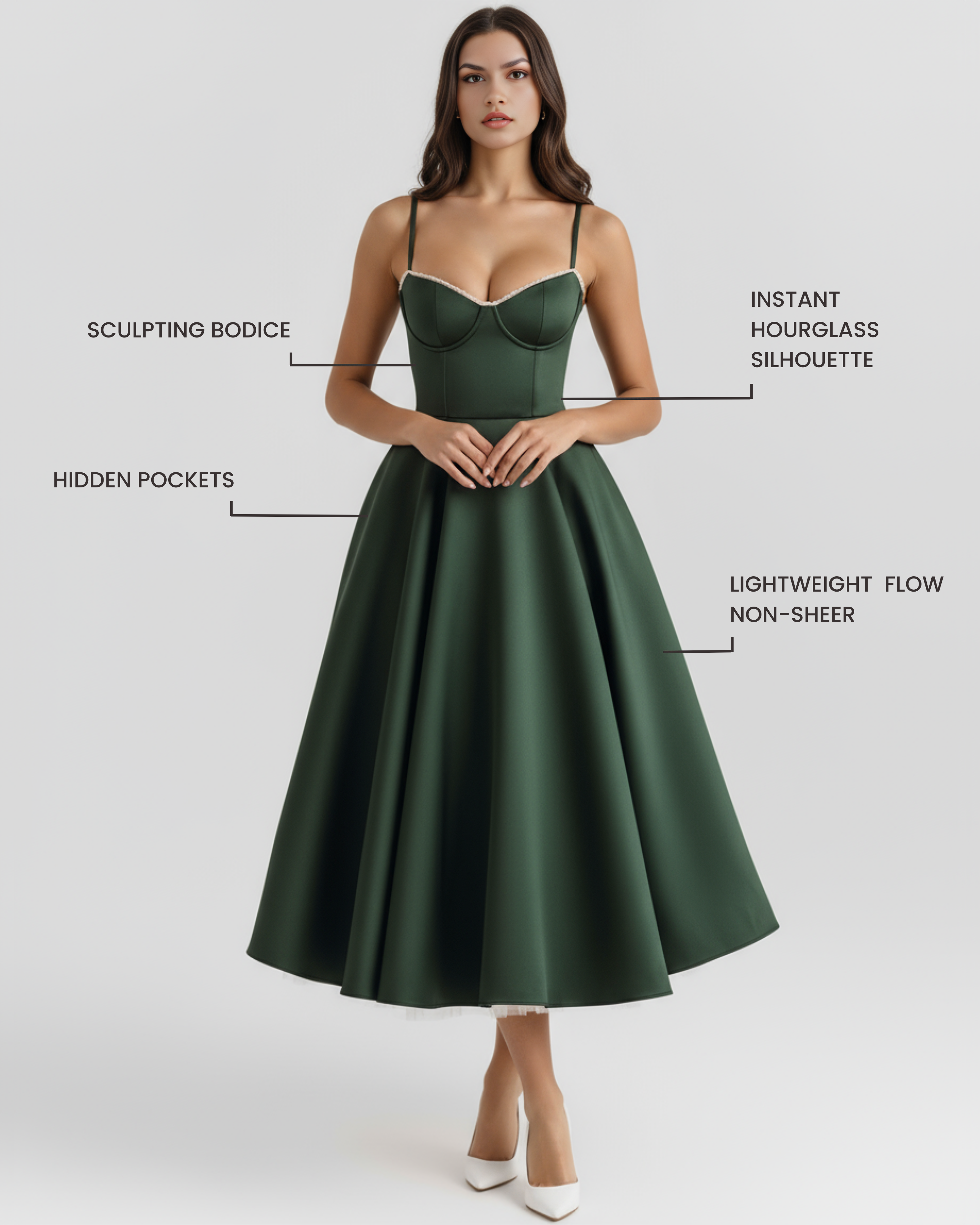 Selene Satin Midi Wedding Guest Dress - Champagne
