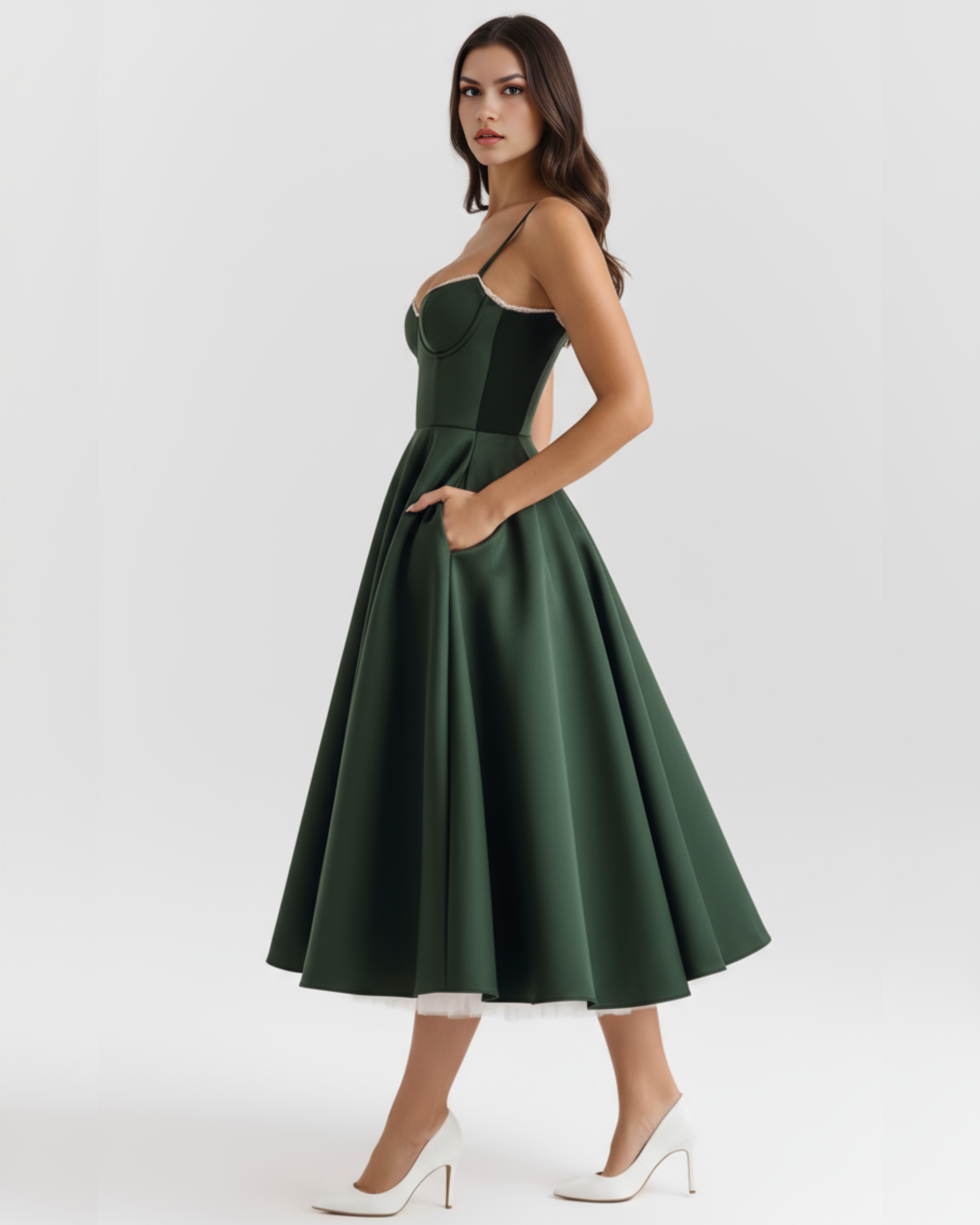 Selene Satin Midi Wedding Guest Dress - Champagne