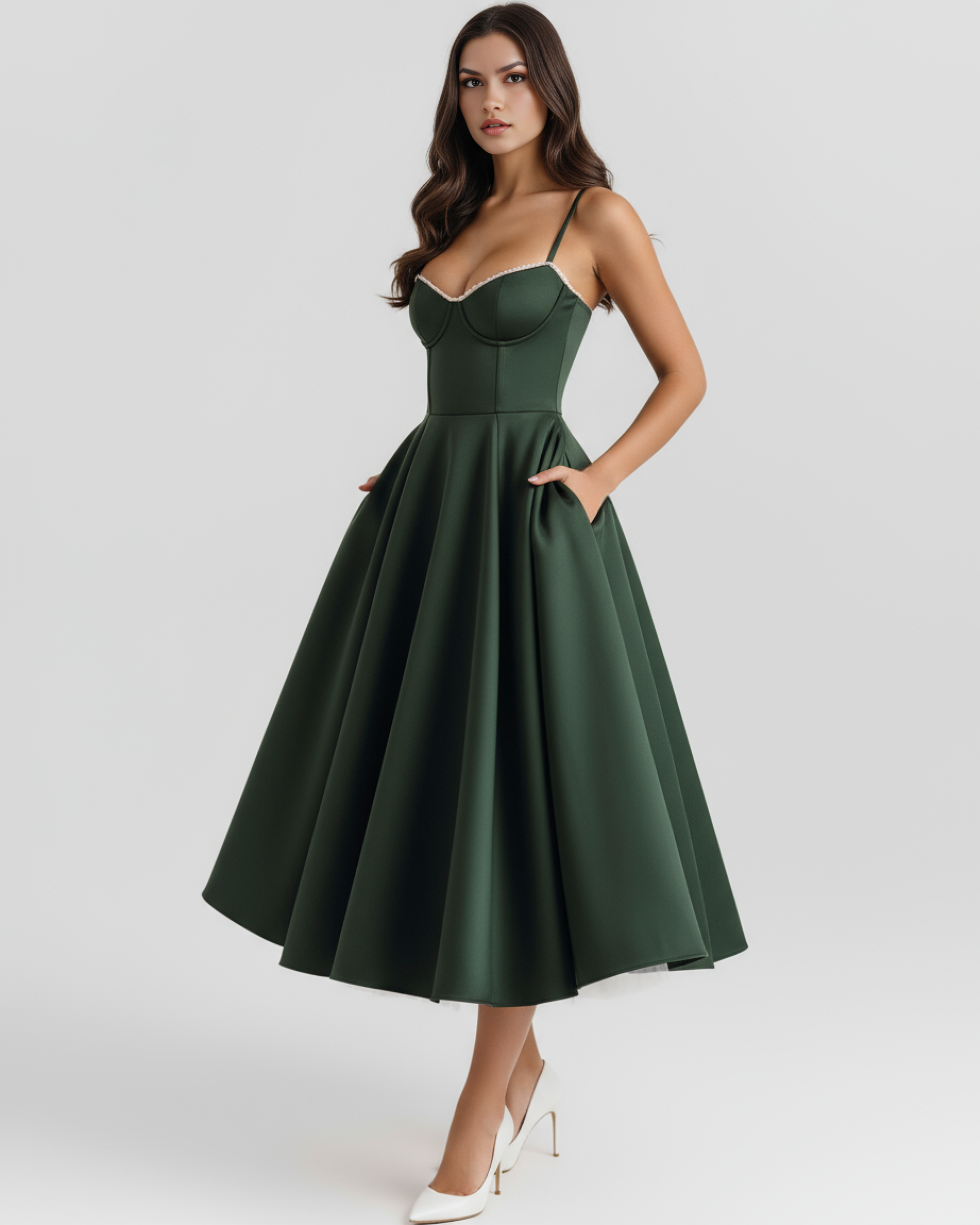 Selene Satin Midi Wedding Guest Dress - Champagne