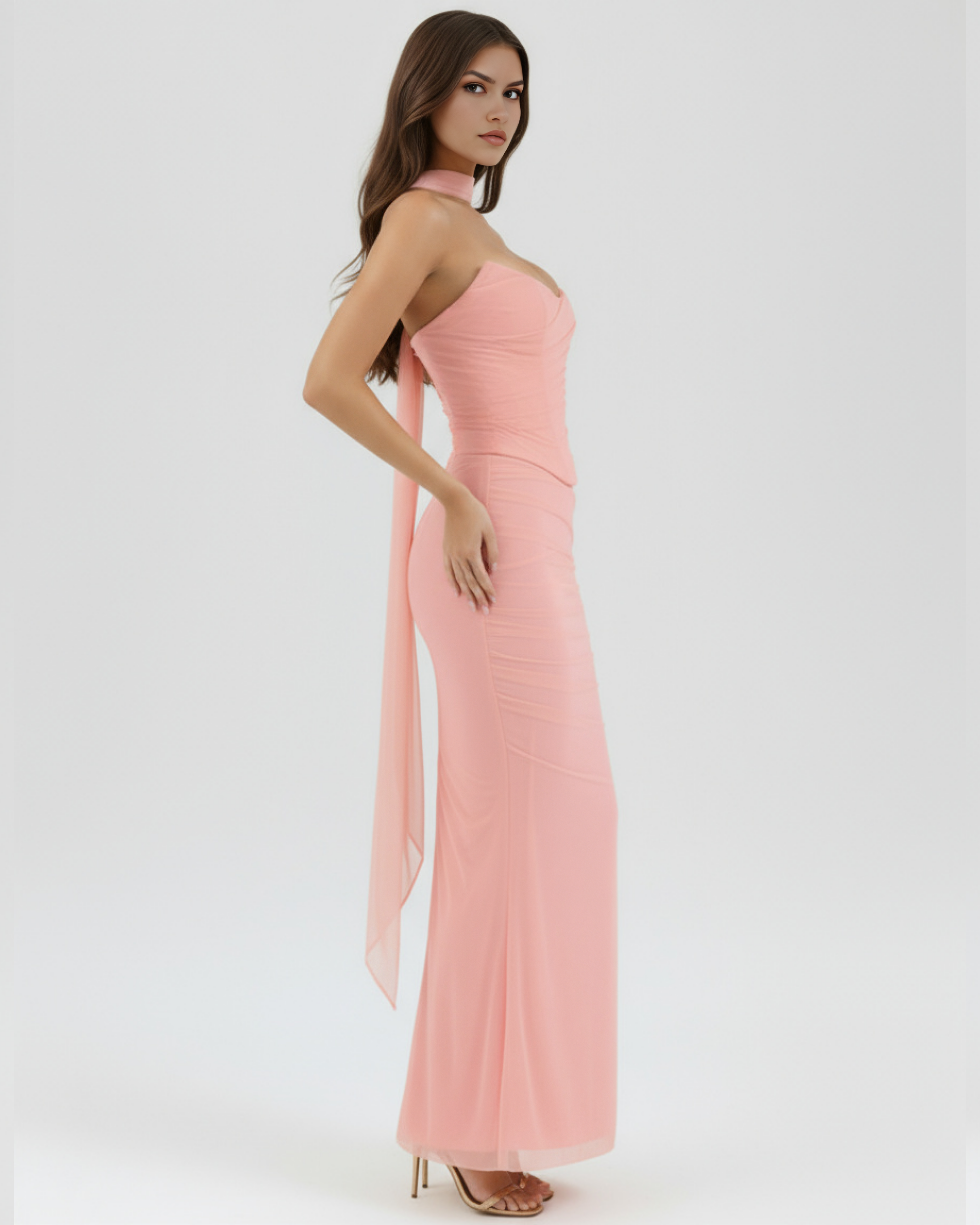 Malu Mesh Fitted Maxi Evening Dress - Black
