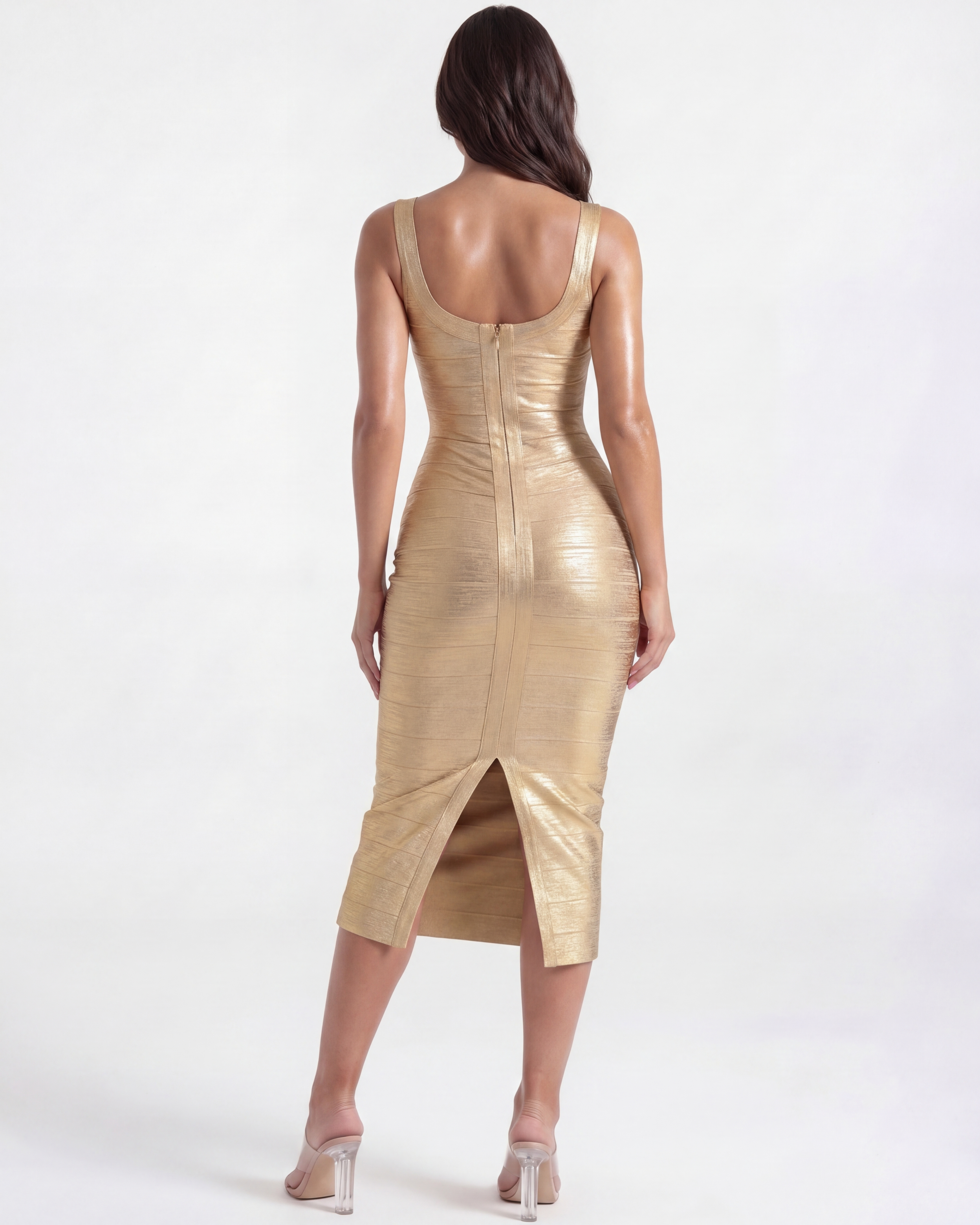 Beyoncé Bodycon Fitted Midi Bandage Dress - Gold