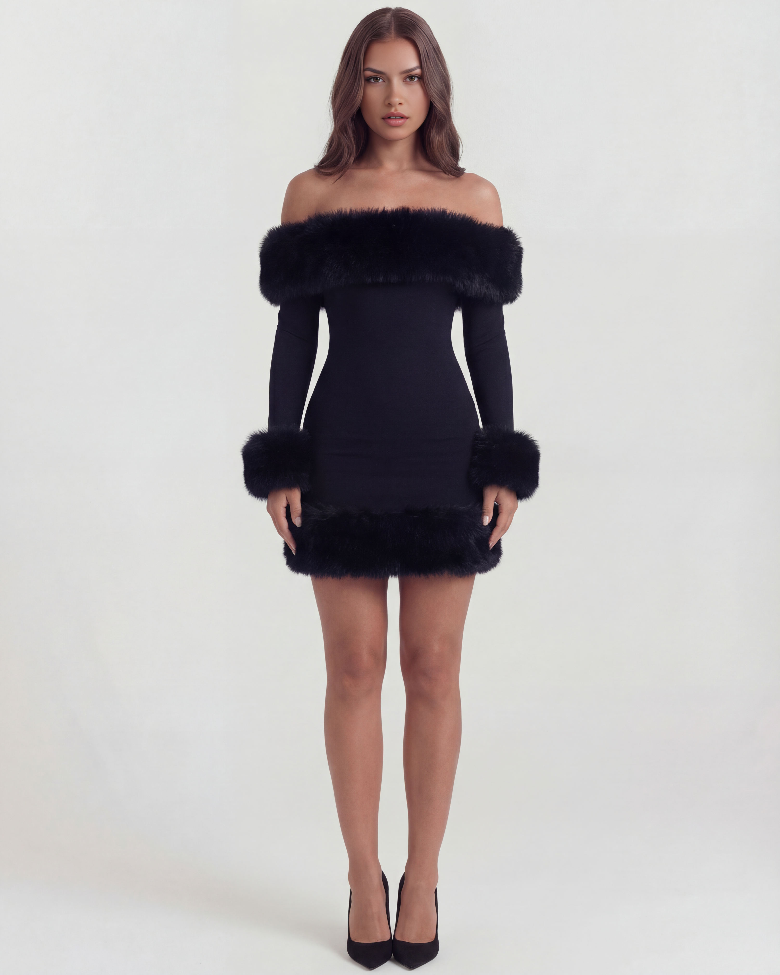 Bella Off-Shoulder Fitted Mini Party Dress - Black