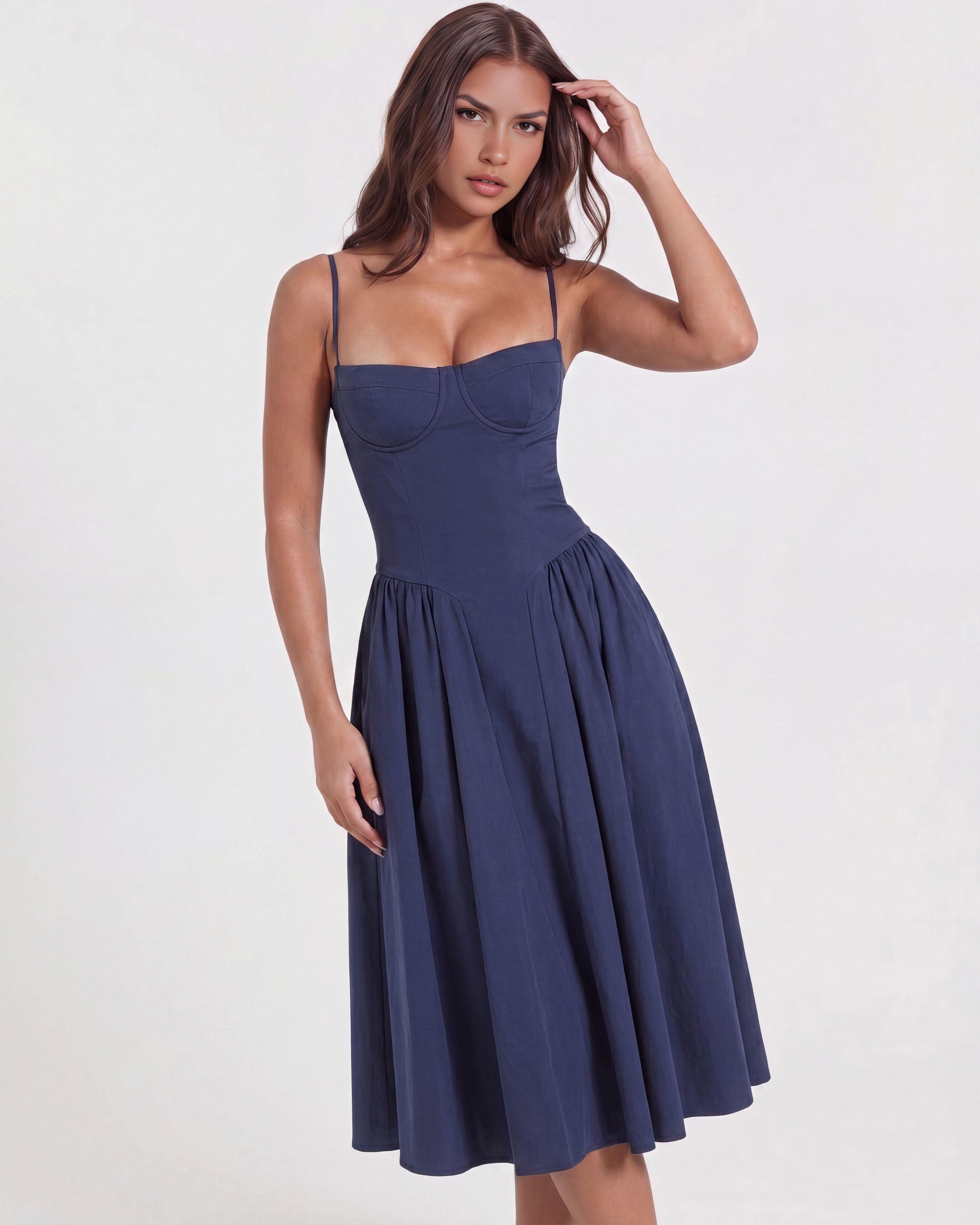 Francesca Fitted Sweetheart Maxi Summer Dress - Navy Blue