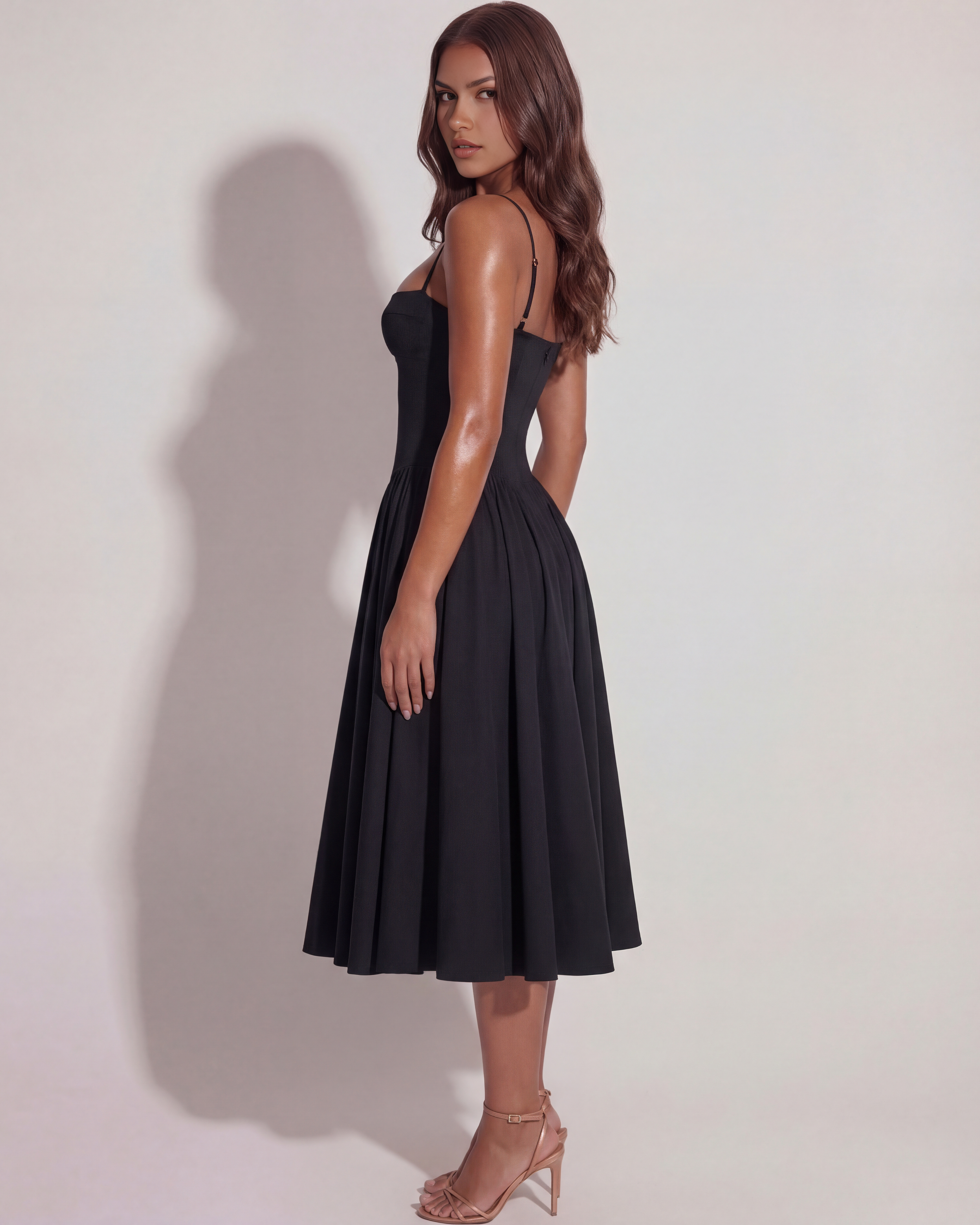 Francesca Sleeveless Ruched Midi Summer Dress - White